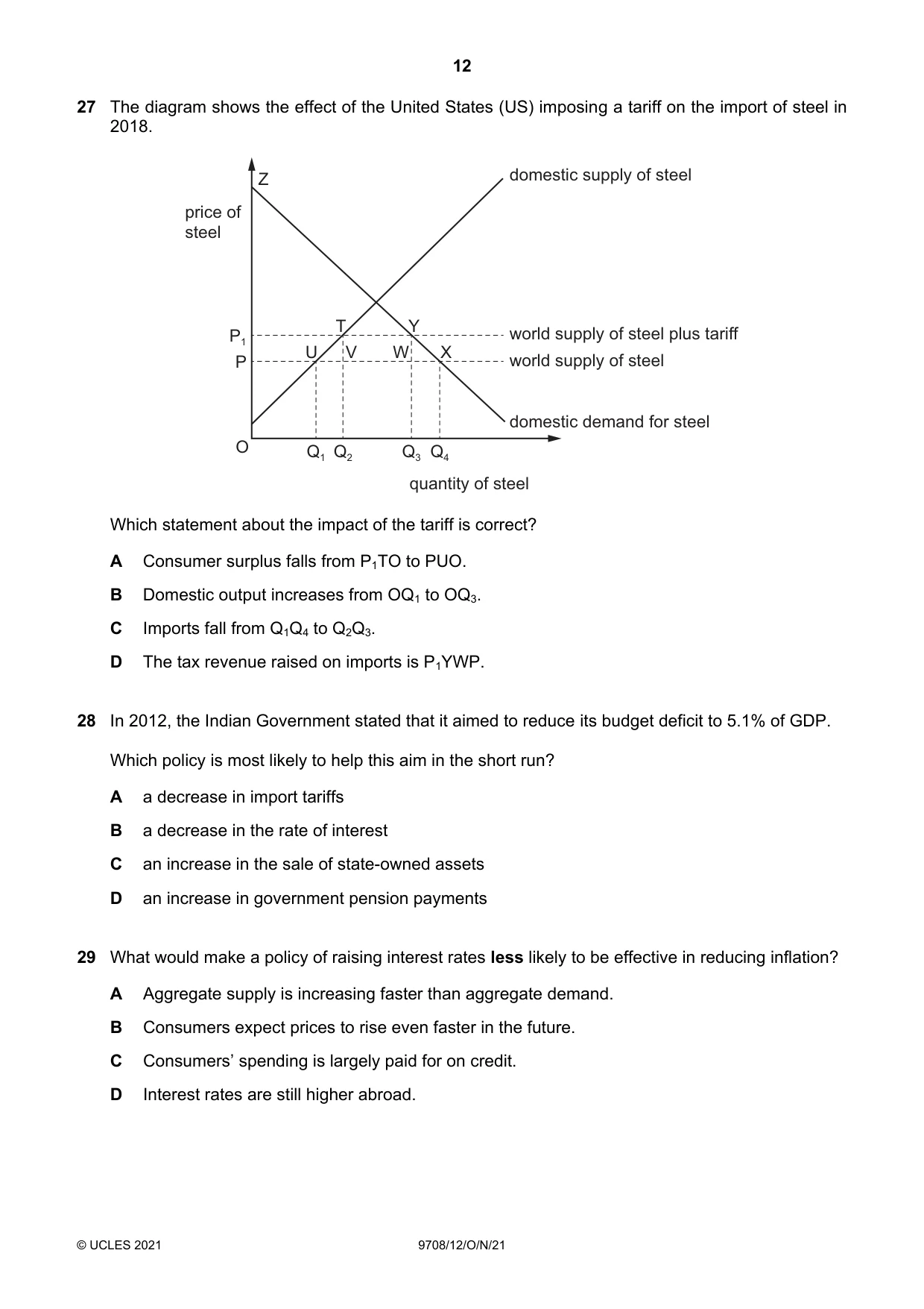 Cambridge A Level Economics 9708 2021 Oct/Nov Paper 1 · Variant 2 question paper, page 12 of 16