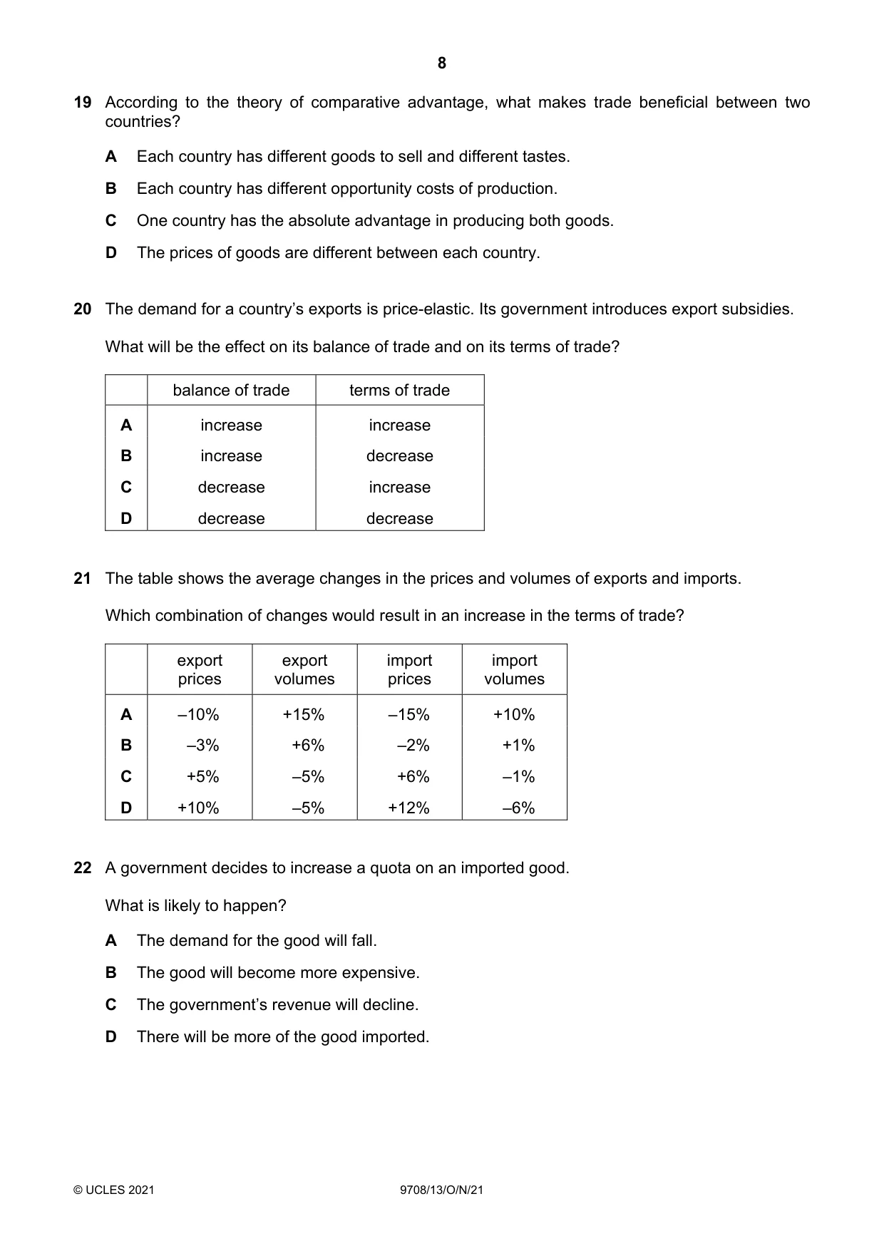 Cambridge A Level Economics 9708 2021 Oct/Nov Paper 1 · Variant 3 question paper, page 8 of 12