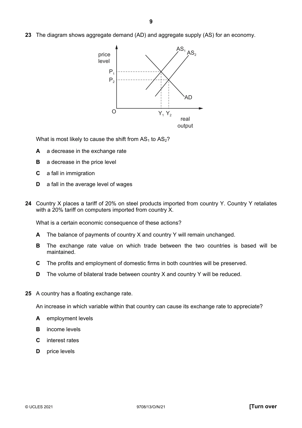 Cambridge A Level Economics 9708 2021 Oct/Nov Paper 1 · Variant 3 question paper, page 9 of 12