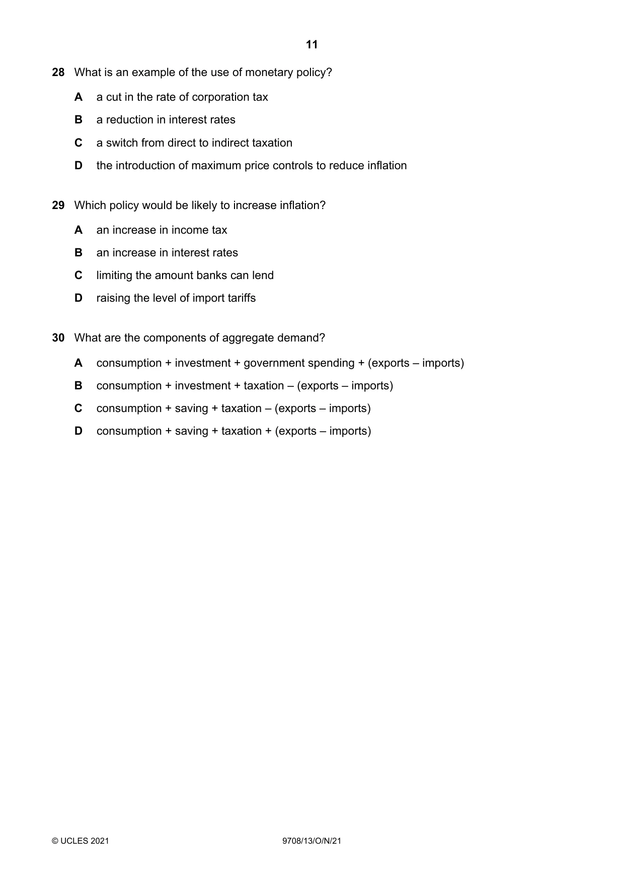 Cambridge A Level Economics 9708 2021 Oct/Nov Paper 1 · Variant 3 question paper, page 11 of 12