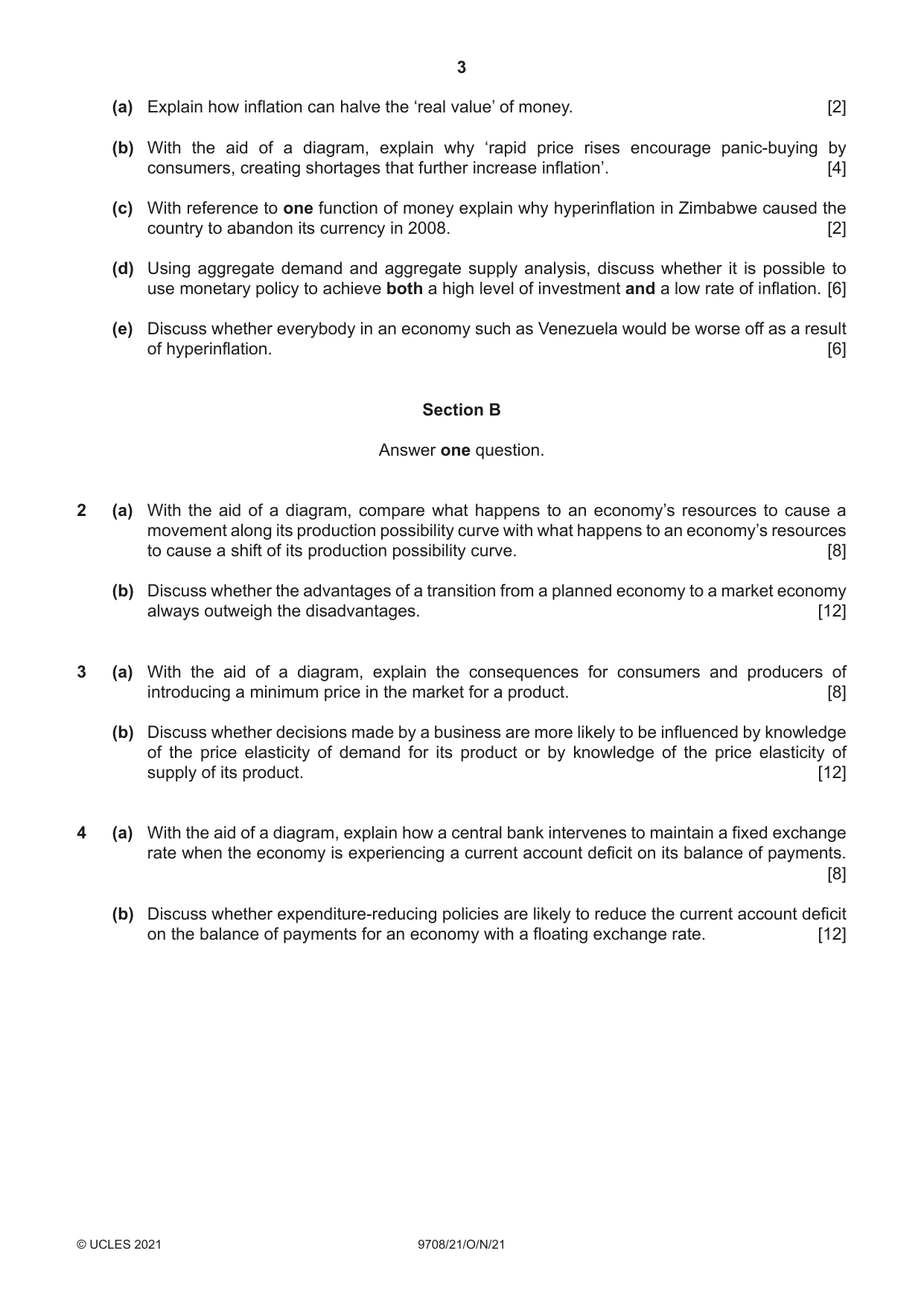 Cambridge A Level Economics 9708 2021 Oct/Nov Paper 2 · Variant 1 question paper, page 3 of 4