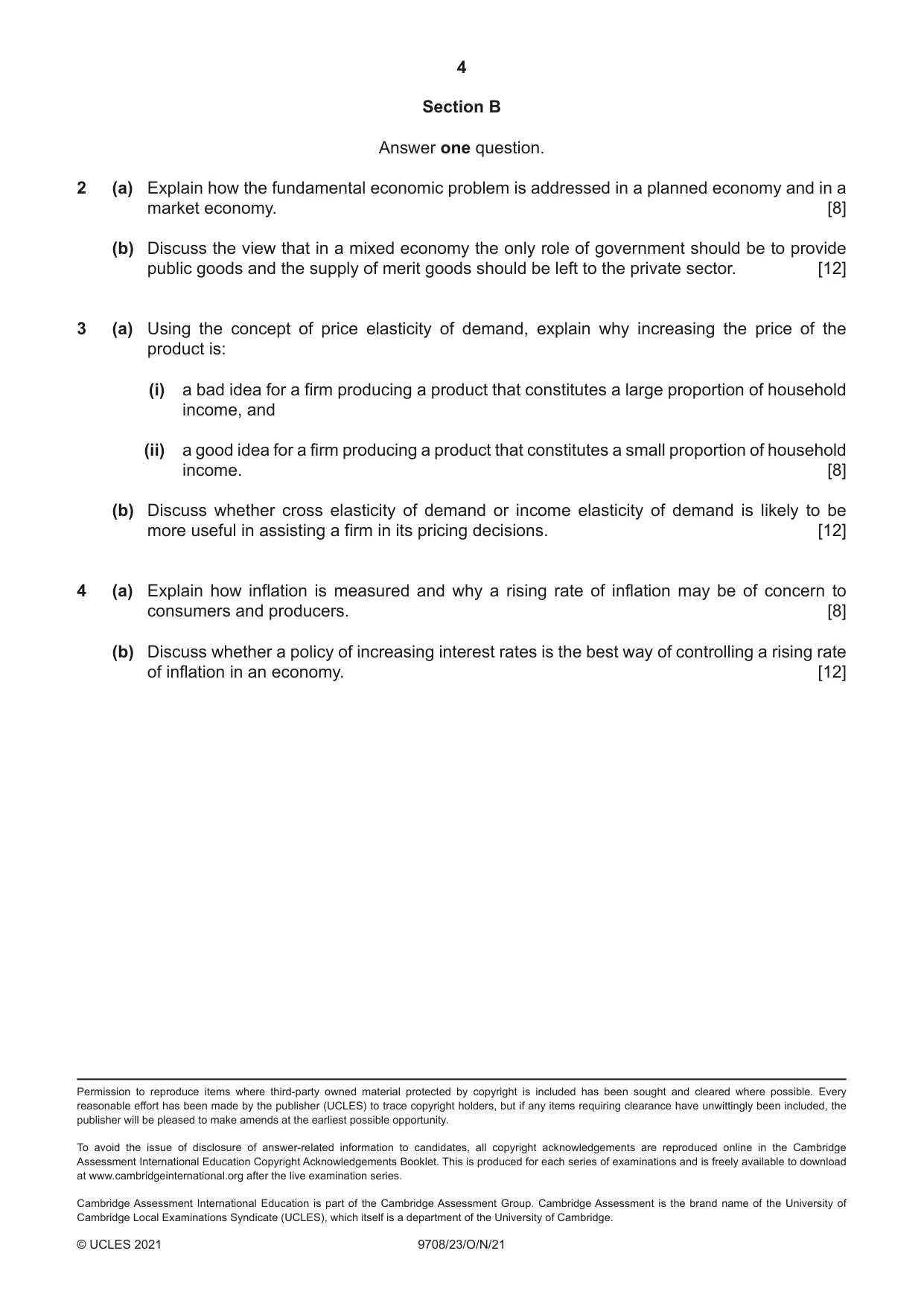 Cambridge A Level Economics 9708 2021 Oct/Nov Paper 2 · Variant 3 question paper, page 4 of 4