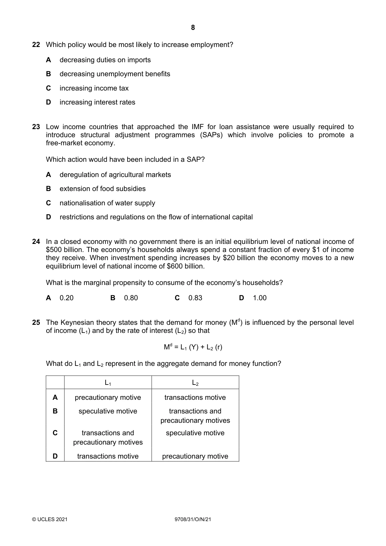 Cambridge A Level Economics 9708 2021 Oct/Nov Paper 3 · Variant 1 question paper, page 8 of 12
