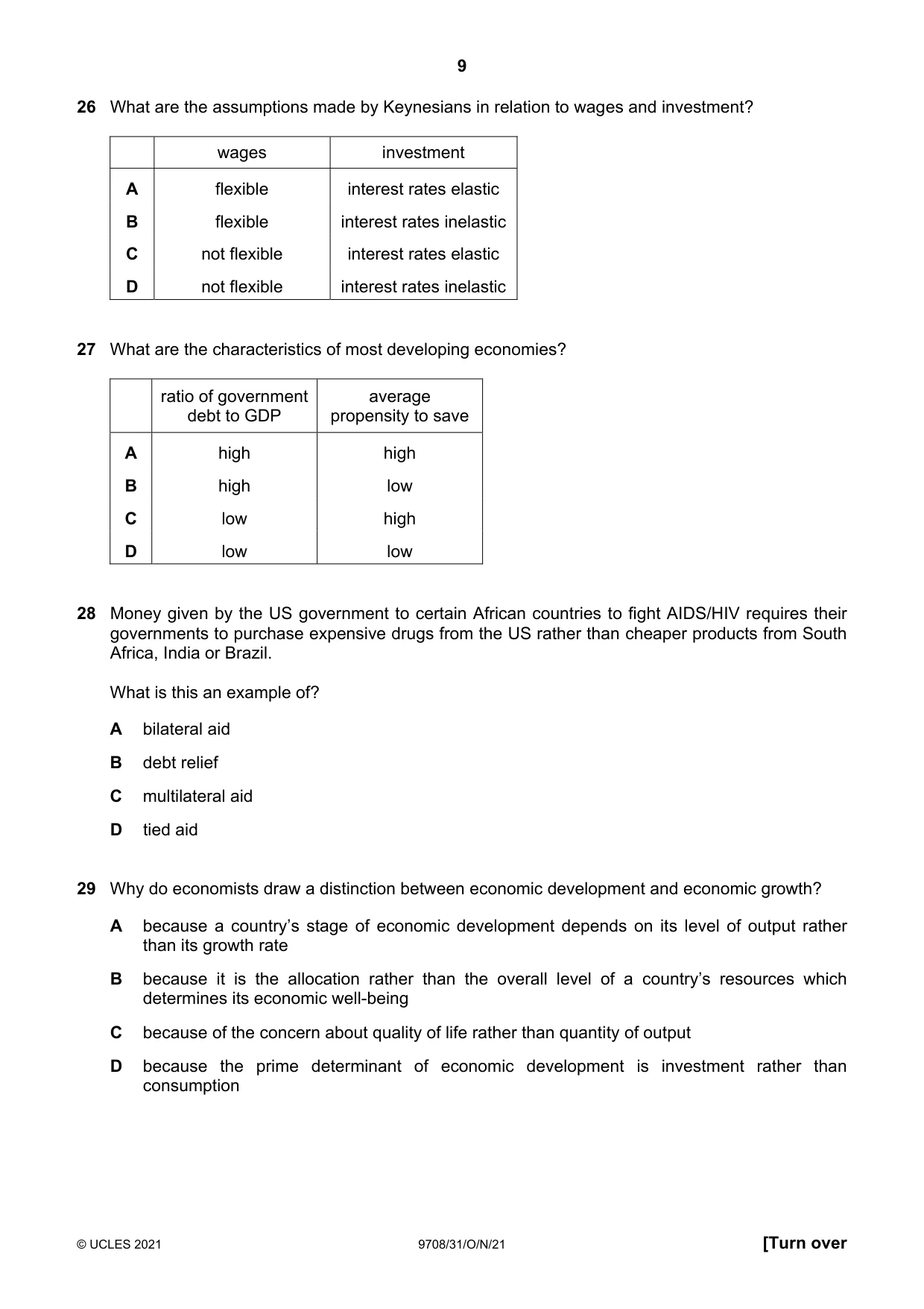 Cambridge A Level Economics 9708 2021 Oct/Nov Paper 3 · Variant 1 question paper, page 9 of 12