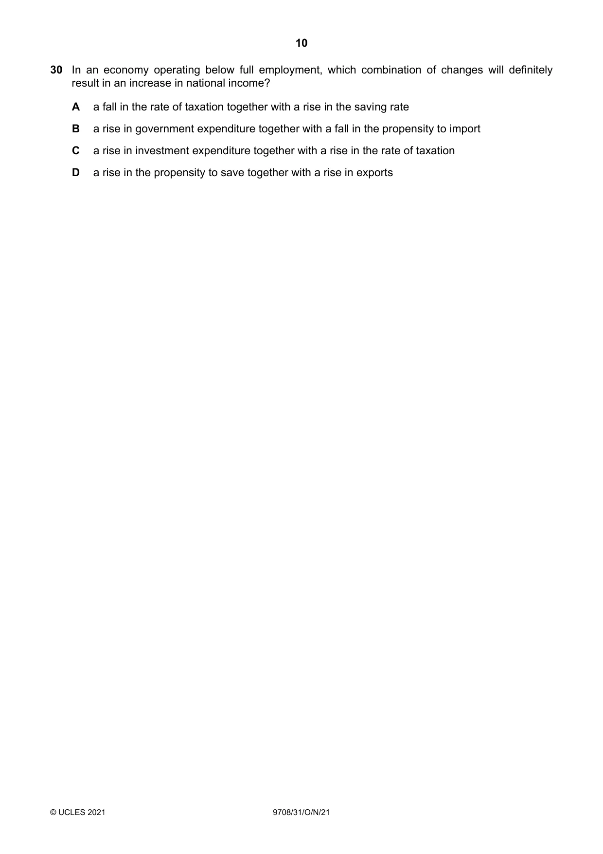 Cambridge A Level Economics 9708 2021 Oct/Nov Paper 3 · Variant 1 question paper, page 10 of 12