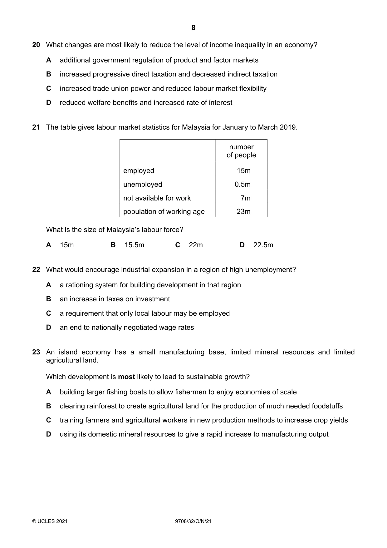 Cambridge A Level Economics 9708 2021 Oct/Nov Paper 3 · Variant 2 question paper, page 8 of 12