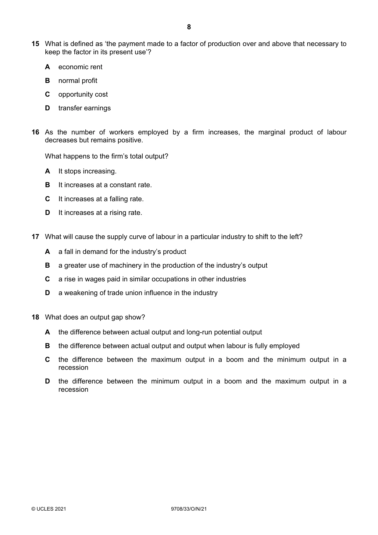 Cambridge A Level Economics 9708 2021 Oct/Nov Paper 3 · Variant 3 question paper, page 8 of 12