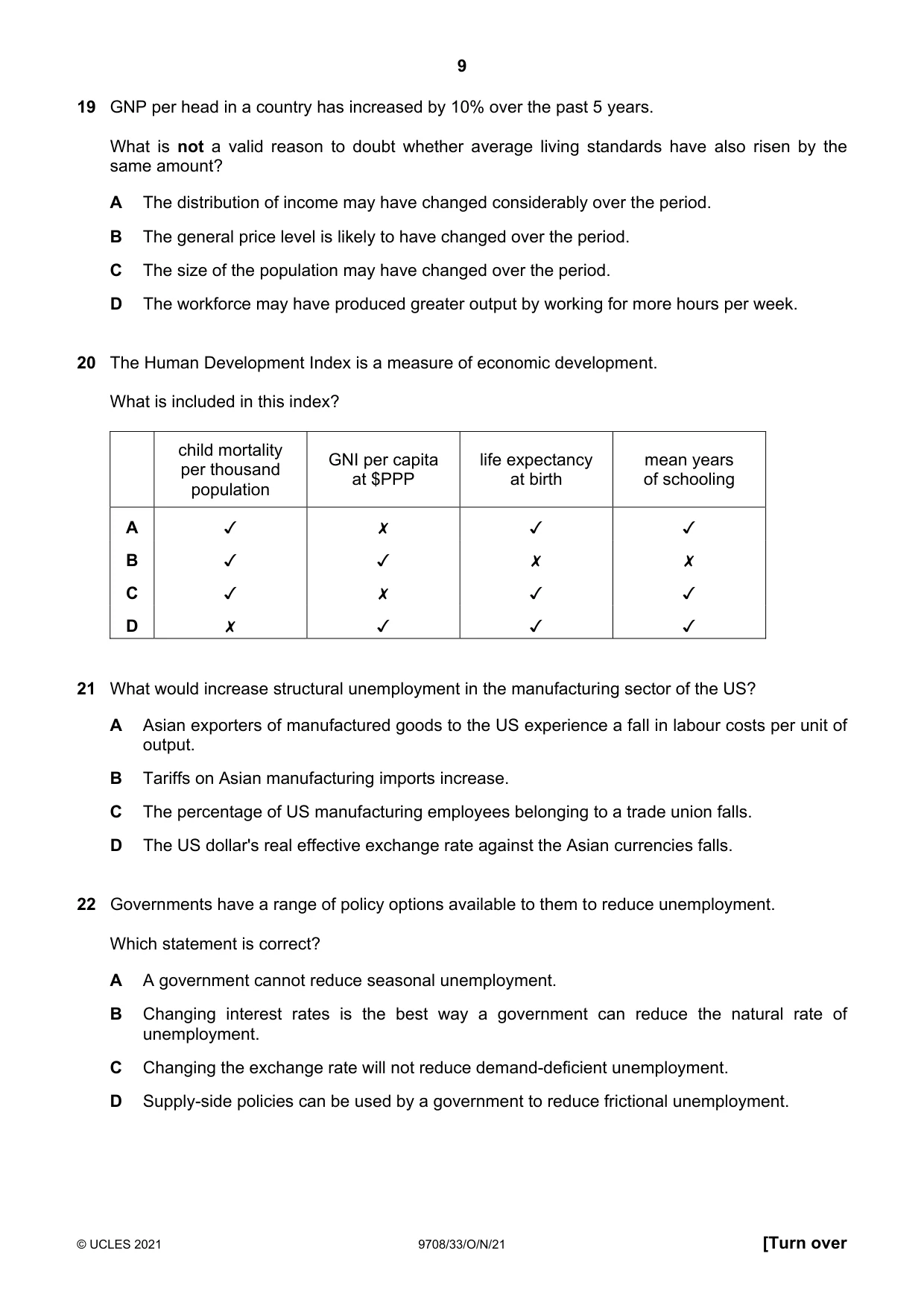 Cambridge A Level Economics 9708 2021 Oct/Nov Paper 3 · Variant 3 question paper, page 9 of 12