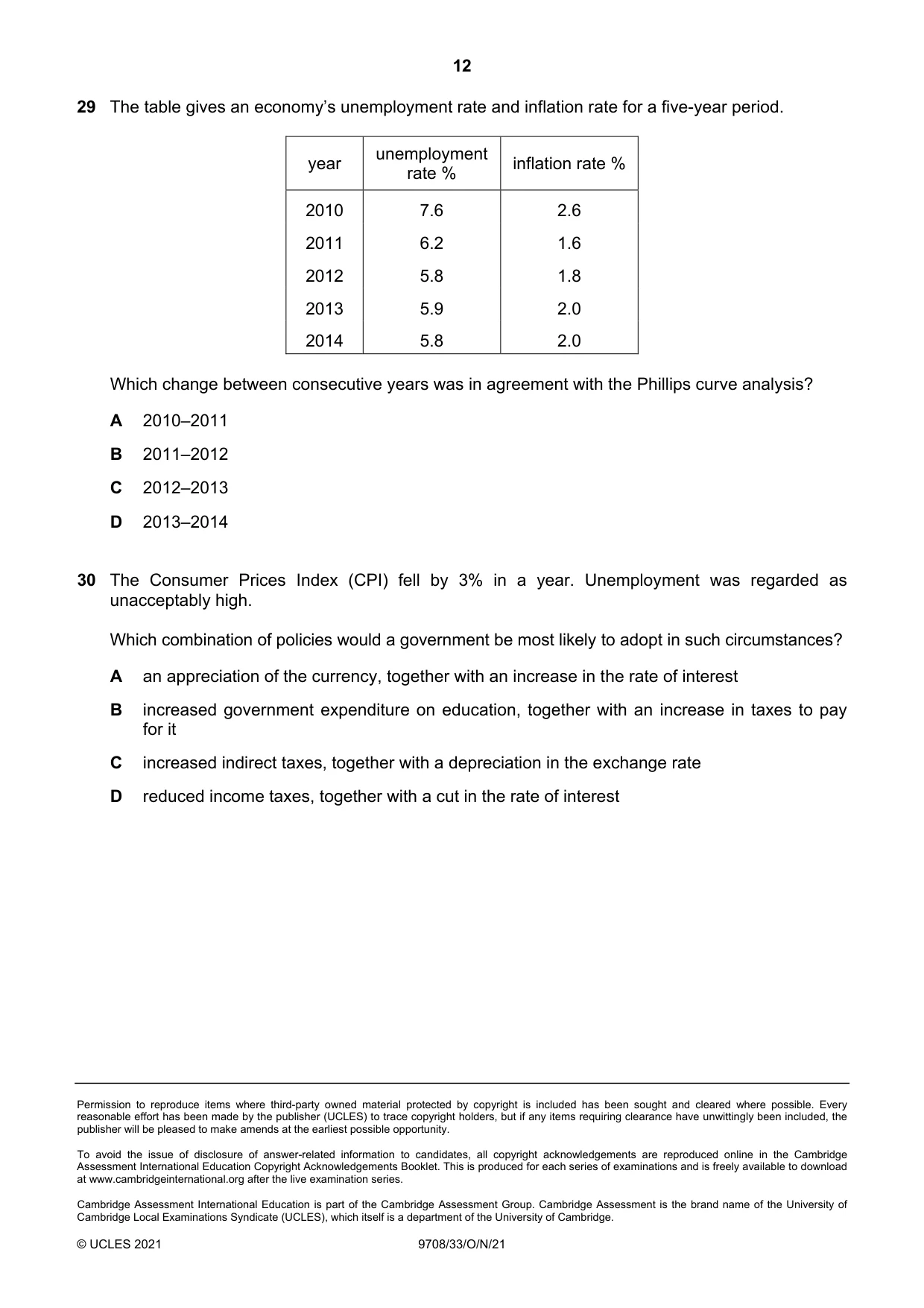 Cambridge A Level Economics 9708 2021 Oct/Nov Paper 3 · Variant 3 question paper, page 12 of 12