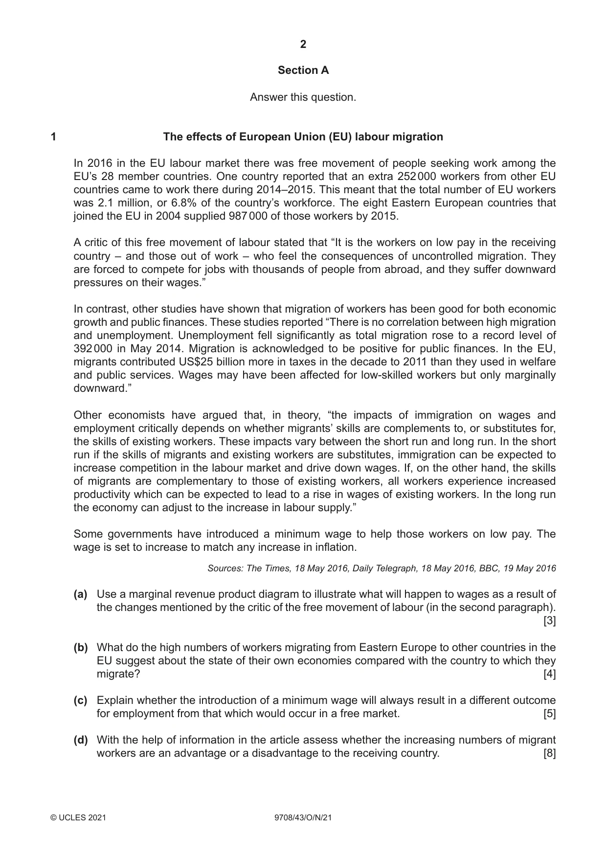Cambridge A Level Economics 9708 2021 Oct/Nov Paper 4 · Variant 3 question paper, page 2 of 4