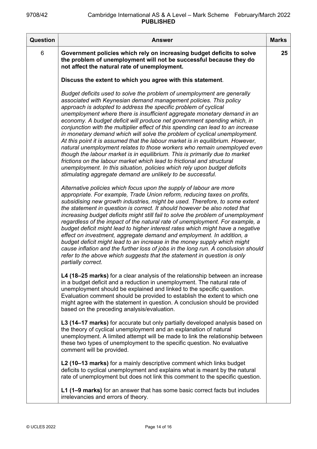 Mark scheme, page 14 of 16