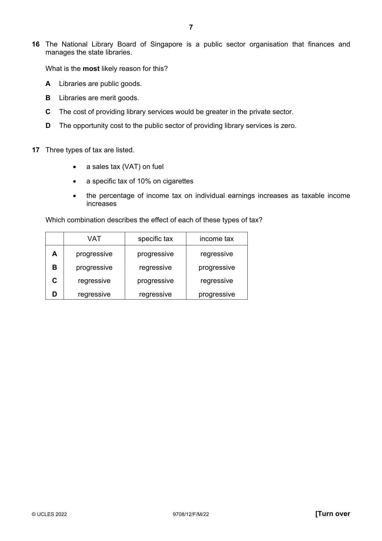 Cambridge A Level Economics 9708 2022 Feb/March Paper 1 · Variant 2 question paper, page 7 of 12