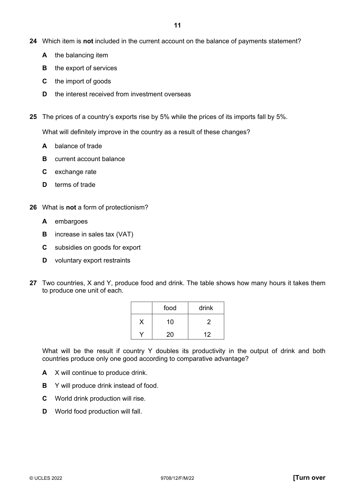 Cambridge A Level Economics 9708 2022 Feb/March Paper 1 · Variant 2 question paper, page 11 of 12