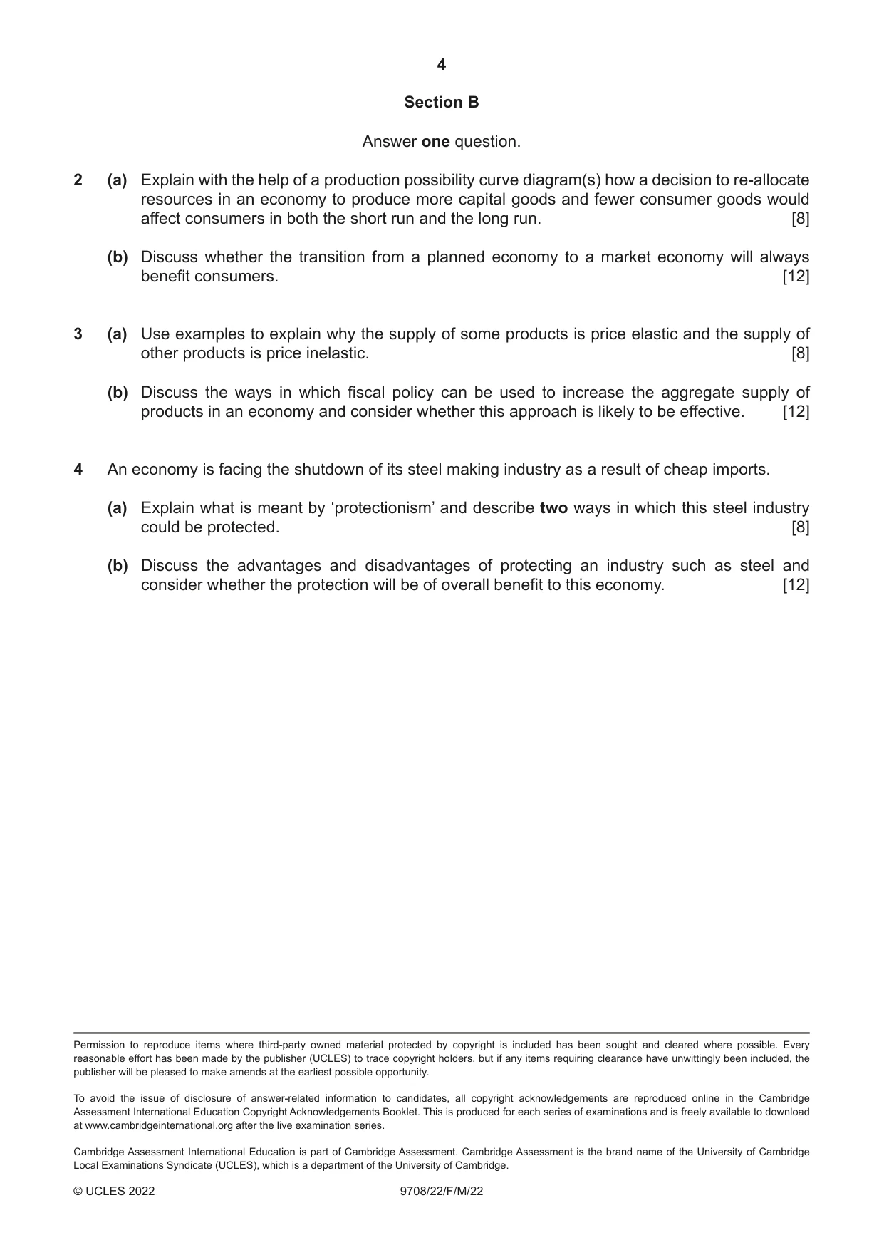 Cambridge A Level Economics 9708 2022 Feb/March Paper 2 · Variant 2 question paper, page 4 of 4