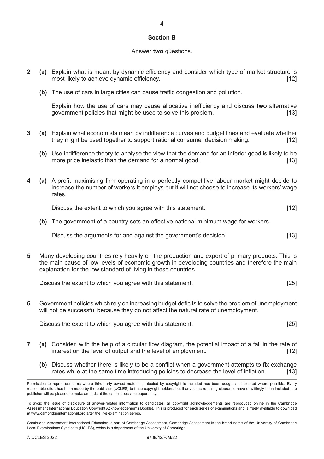 Cambridge A Level Economics 9708 2022 Feb/March Paper 4 · Variant 2 question paper, page 4 of 4