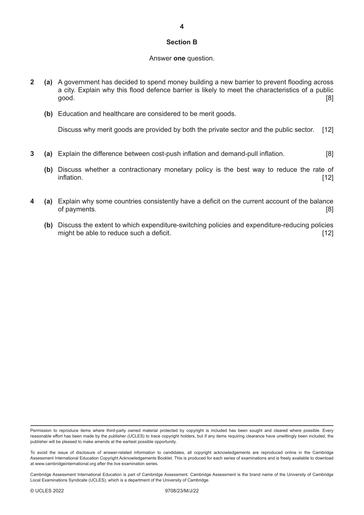 Cambridge A Level Economics 9708 2022 May/June Paper 2 · Variant 3 question paper, page 4 of 4