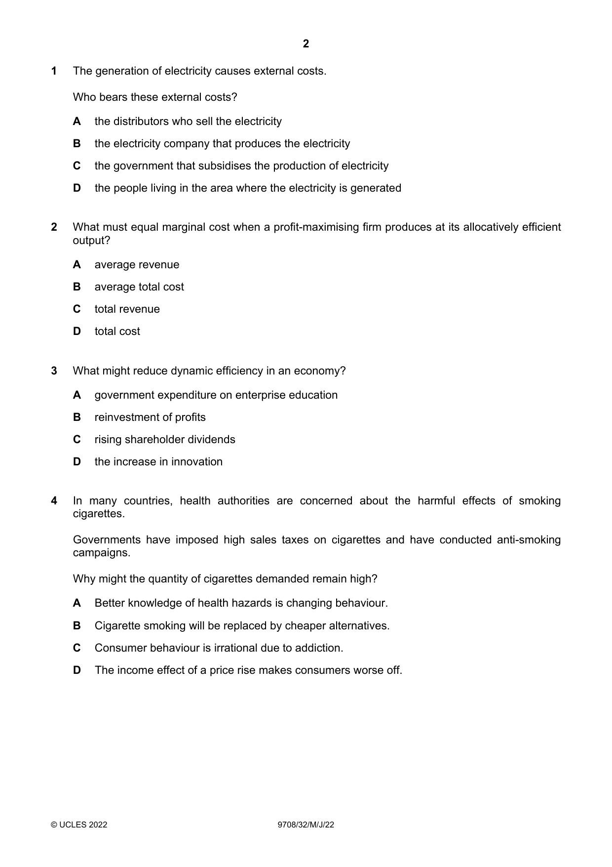 Cambridge A Level Economics 9708 2022 May/June Paper 3 · Variant 2 question paper, page 2 of 12
