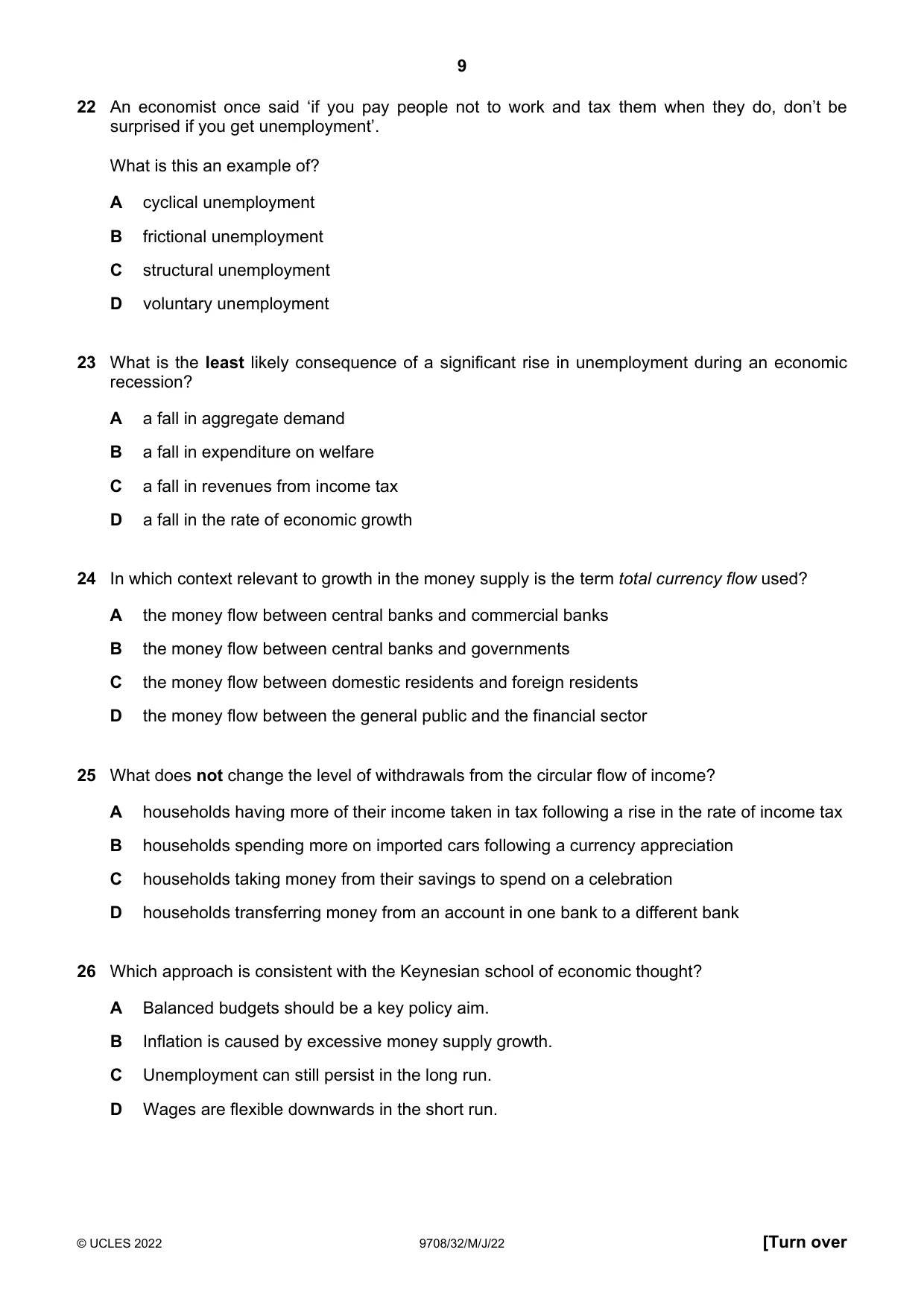 Cambridge A Level Economics 9708 2022 May/June Paper 3 · Variant 2 question paper, page 9 of 12