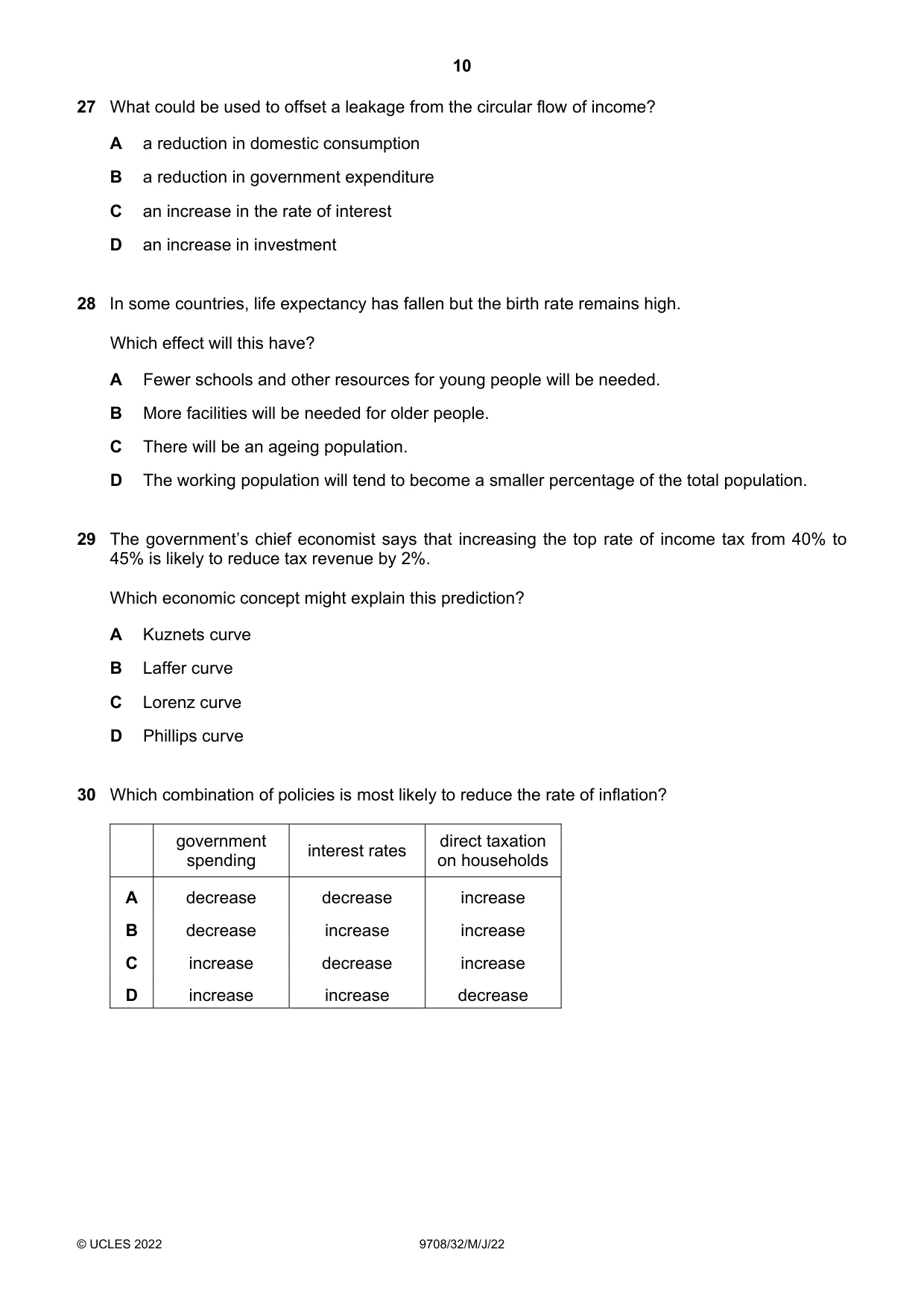Cambridge A Level Economics 9708 2022 May/June Paper 3 · Variant 2 question paper, page 10 of 12