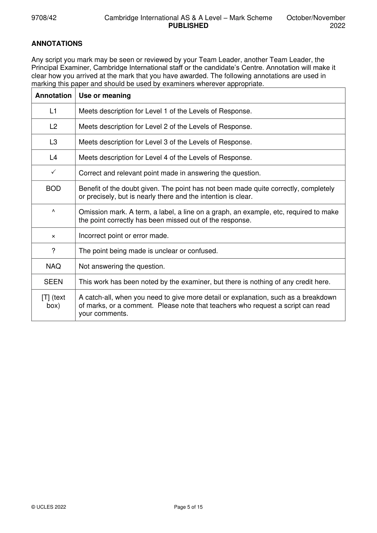 Mark scheme, page 5 of 15