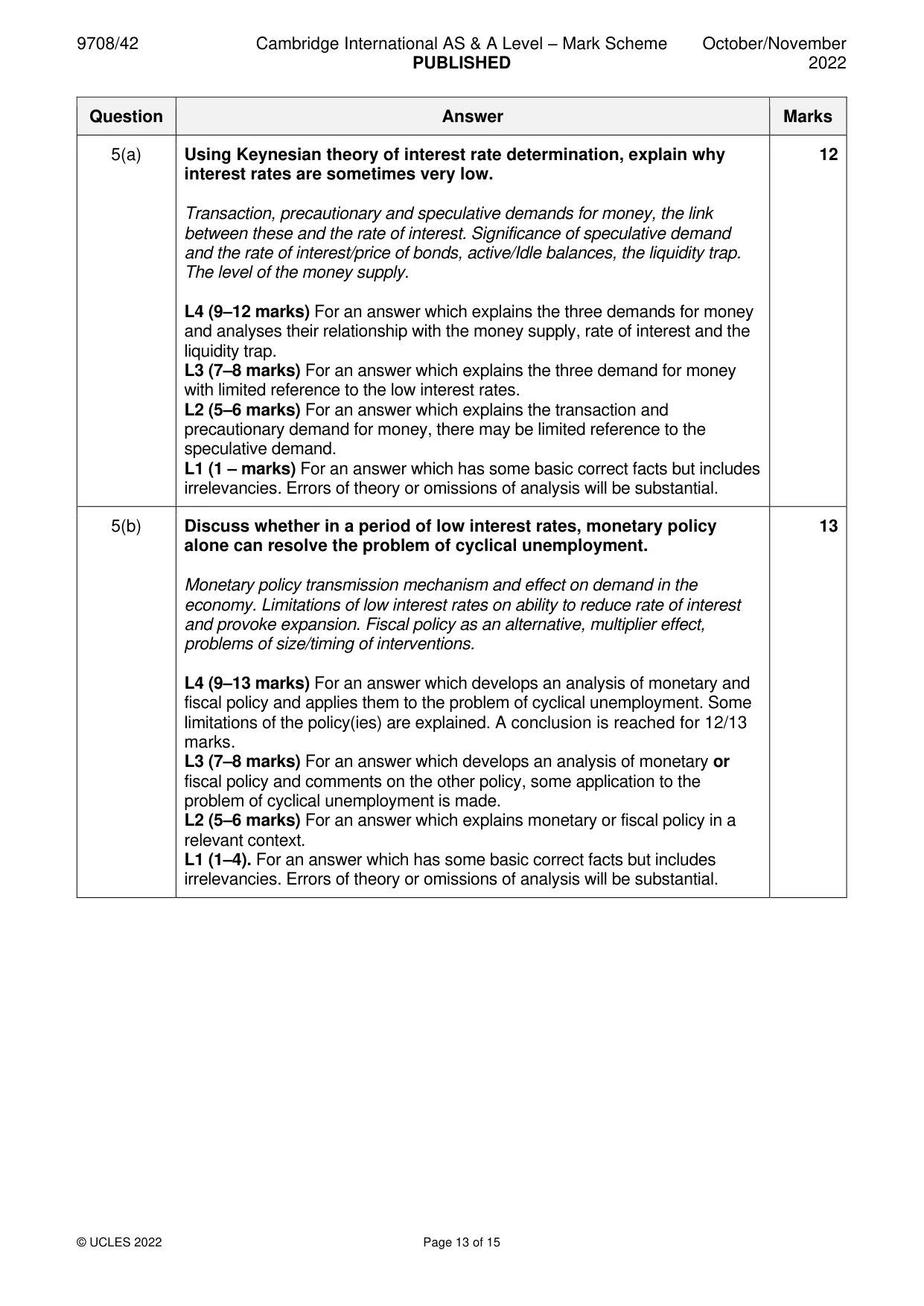 Mark scheme, page 13 of 15