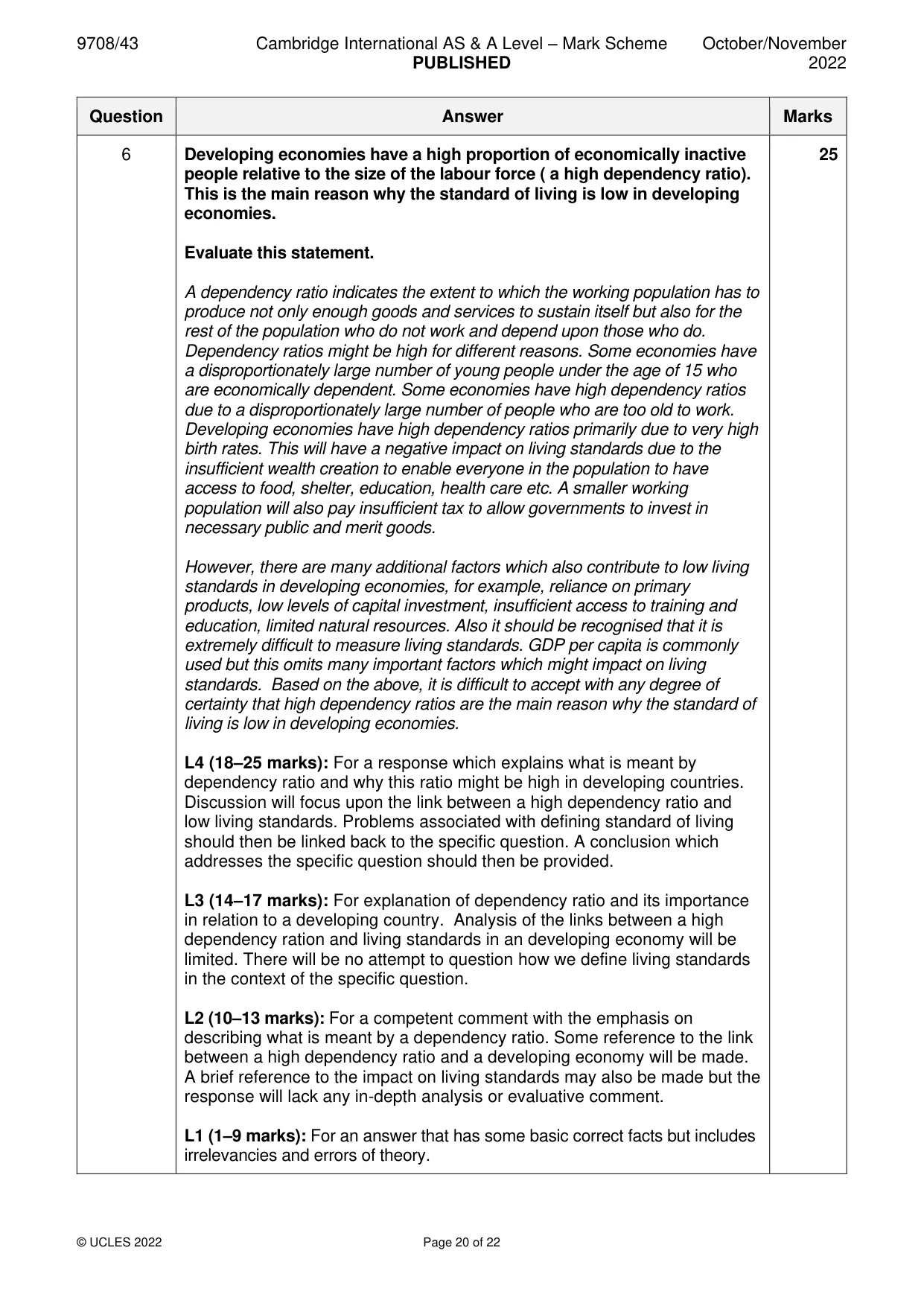 Mark scheme, page 20 of 22