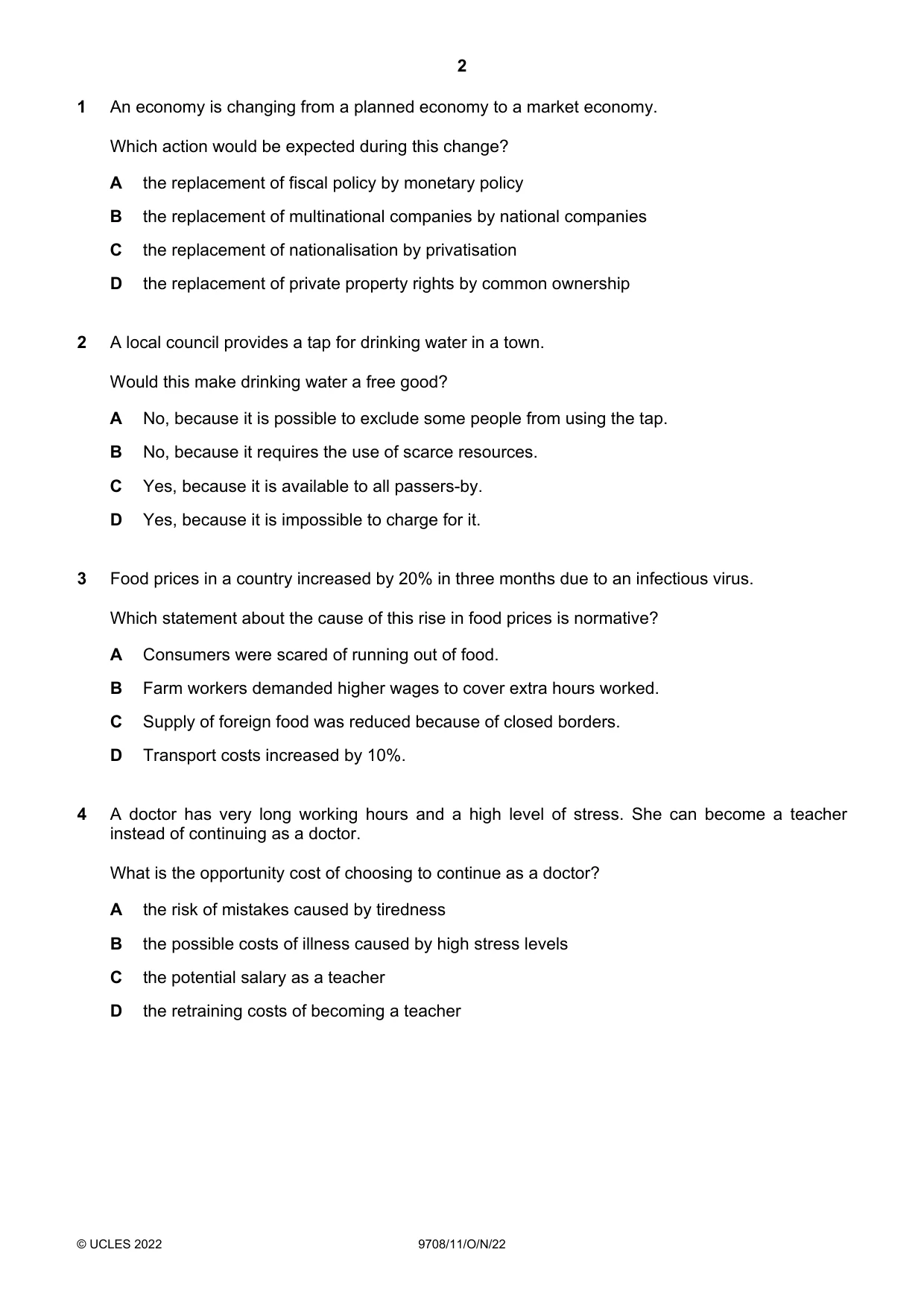 Cambridge A Level Economics 9708 2022 Oct/Nov Paper 1 · Variant 1 question paper, page 2 of 16