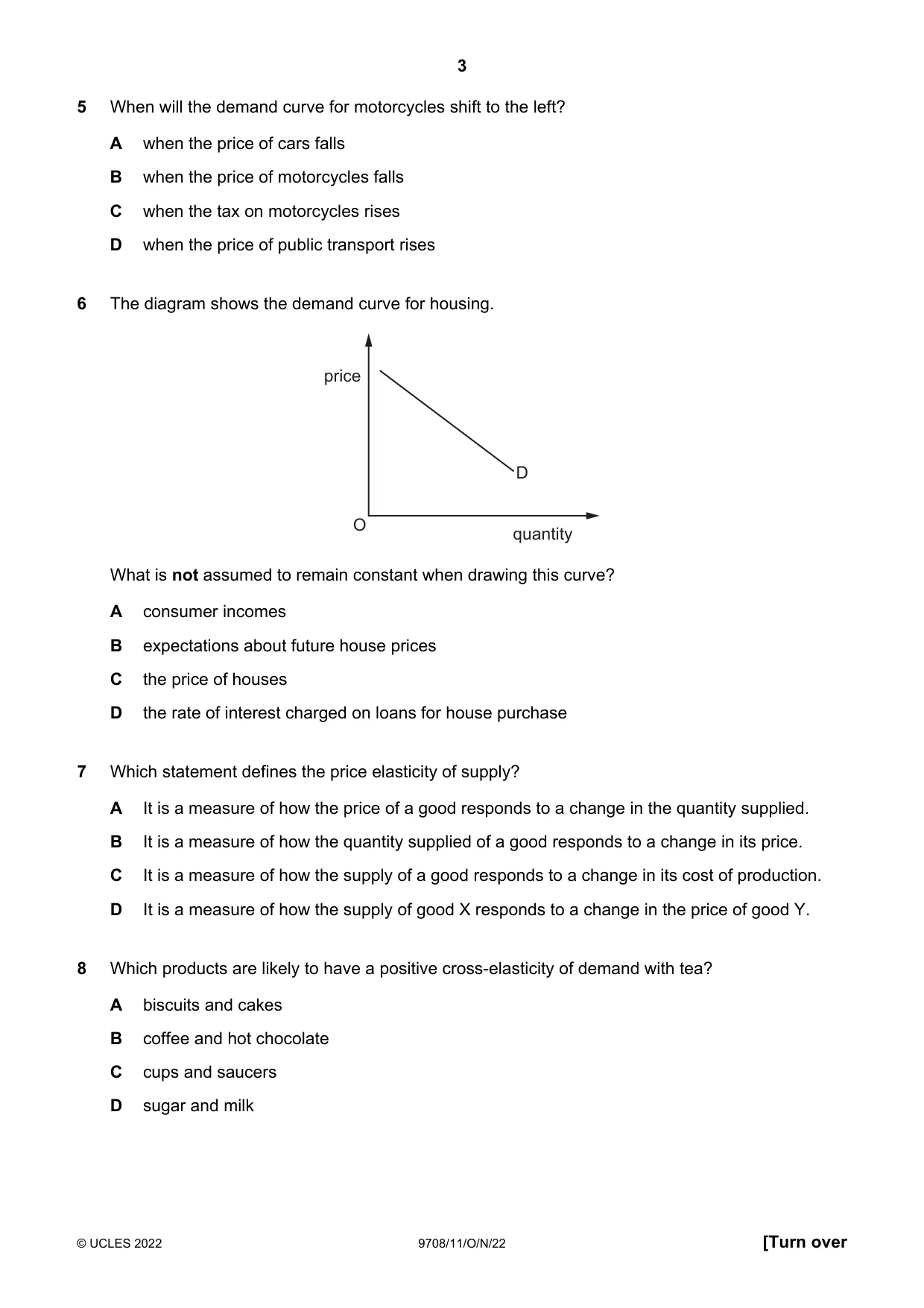 Cambridge A Level Economics 9708 2022 Oct/Nov Paper 1 · Variant 1 question paper, page 3 of 16
