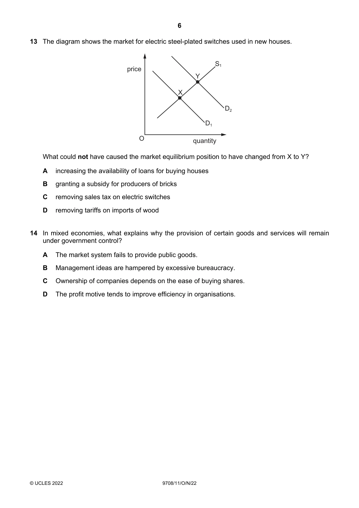 Cambridge A Level Economics 9708 2022 Oct/Nov Paper 1 · Variant 1 question paper, page 6 of 16