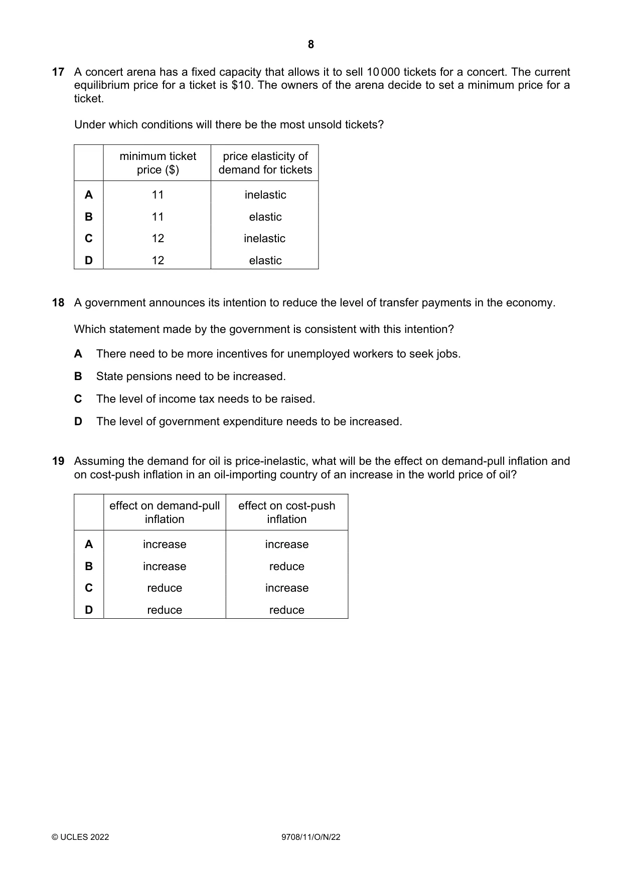 Cambridge A Level Economics 9708 2022 Oct/Nov Paper 1 · Variant 1 question paper, page 8 of 16