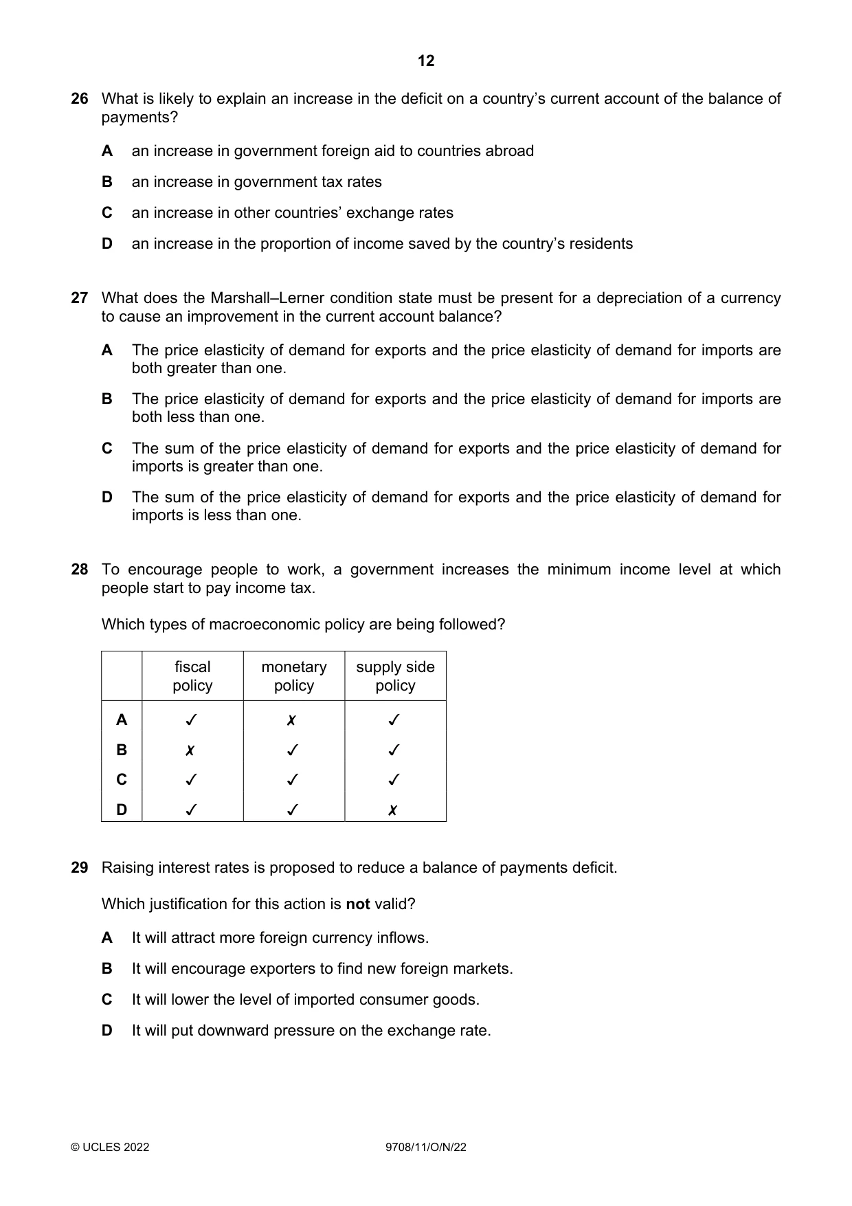Cambridge A Level Economics 9708 2022 Oct/Nov Paper 1 · Variant 1 question paper, page 12 of 16