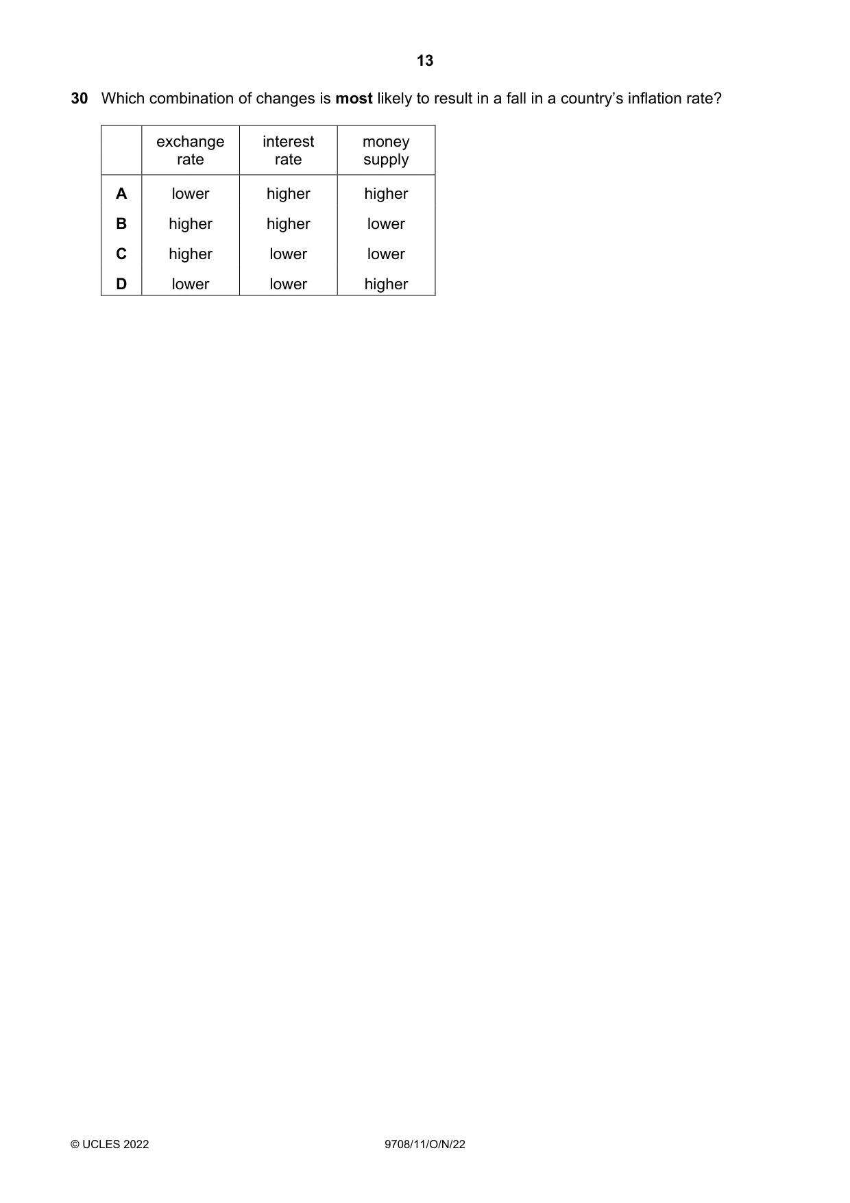 Cambridge A Level Economics 9708 2022 Oct/Nov Paper 1 · Variant 1 question paper, page 13 of 16