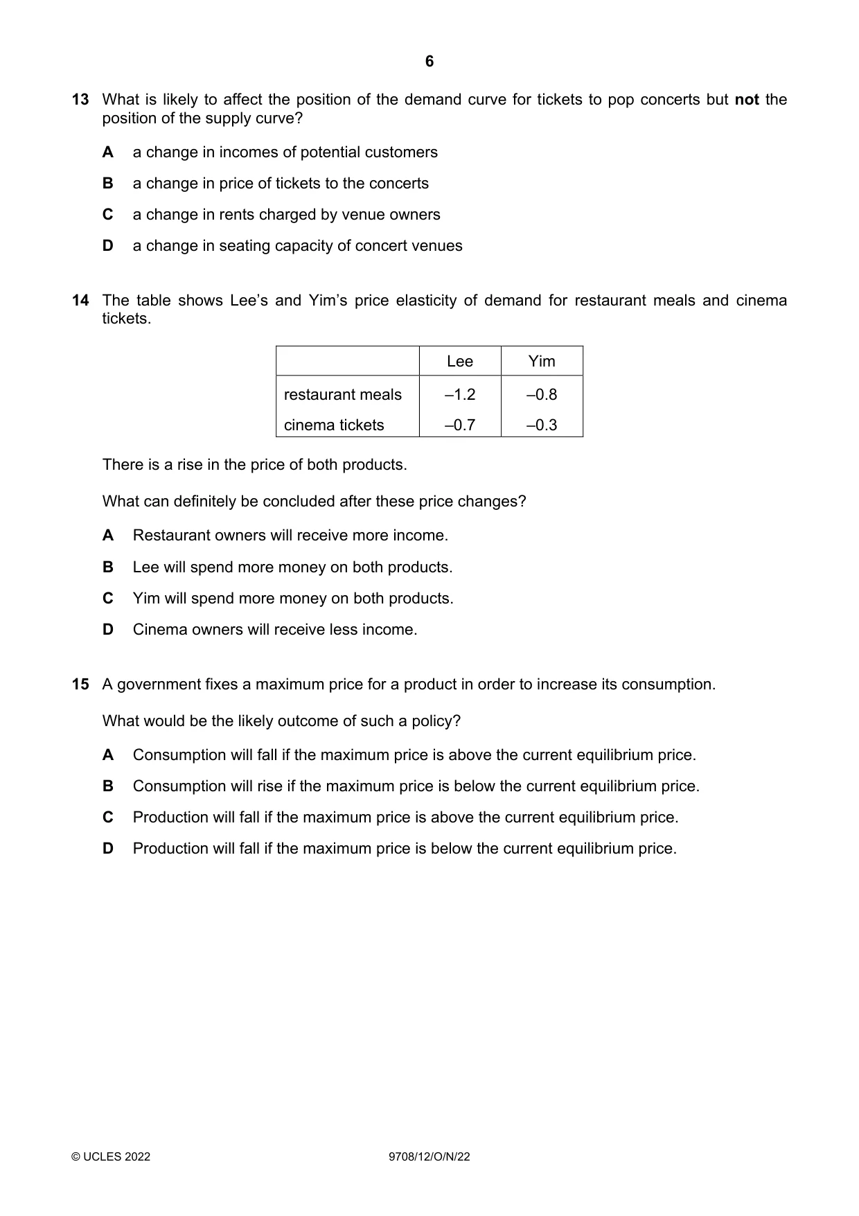 Cambridge A Level Economics 9708 2022 Oct/Nov Paper 1 · Variant 2 question paper, page 6 of 12