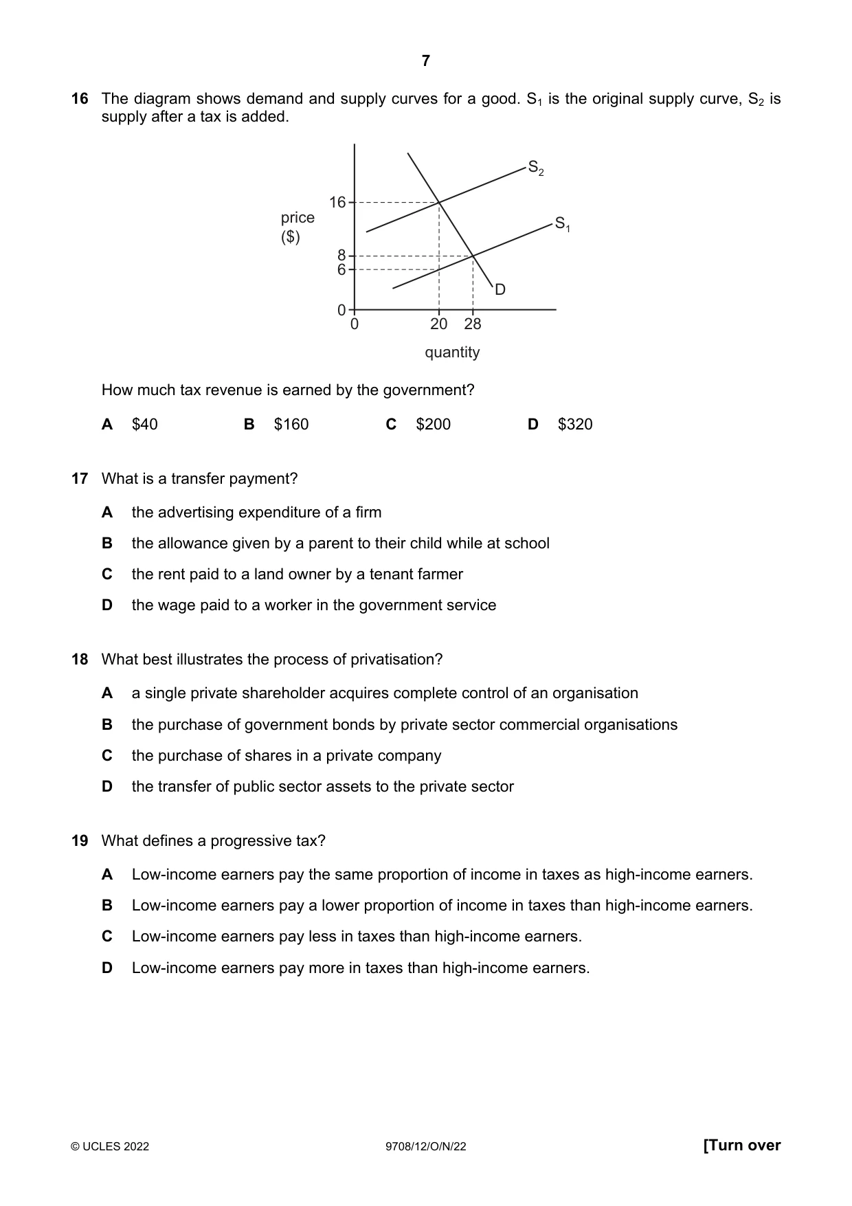 Cambridge A Level Economics 9708 2022 Oct/Nov Paper 1 · Variant 2 question paper, page 7 of 12