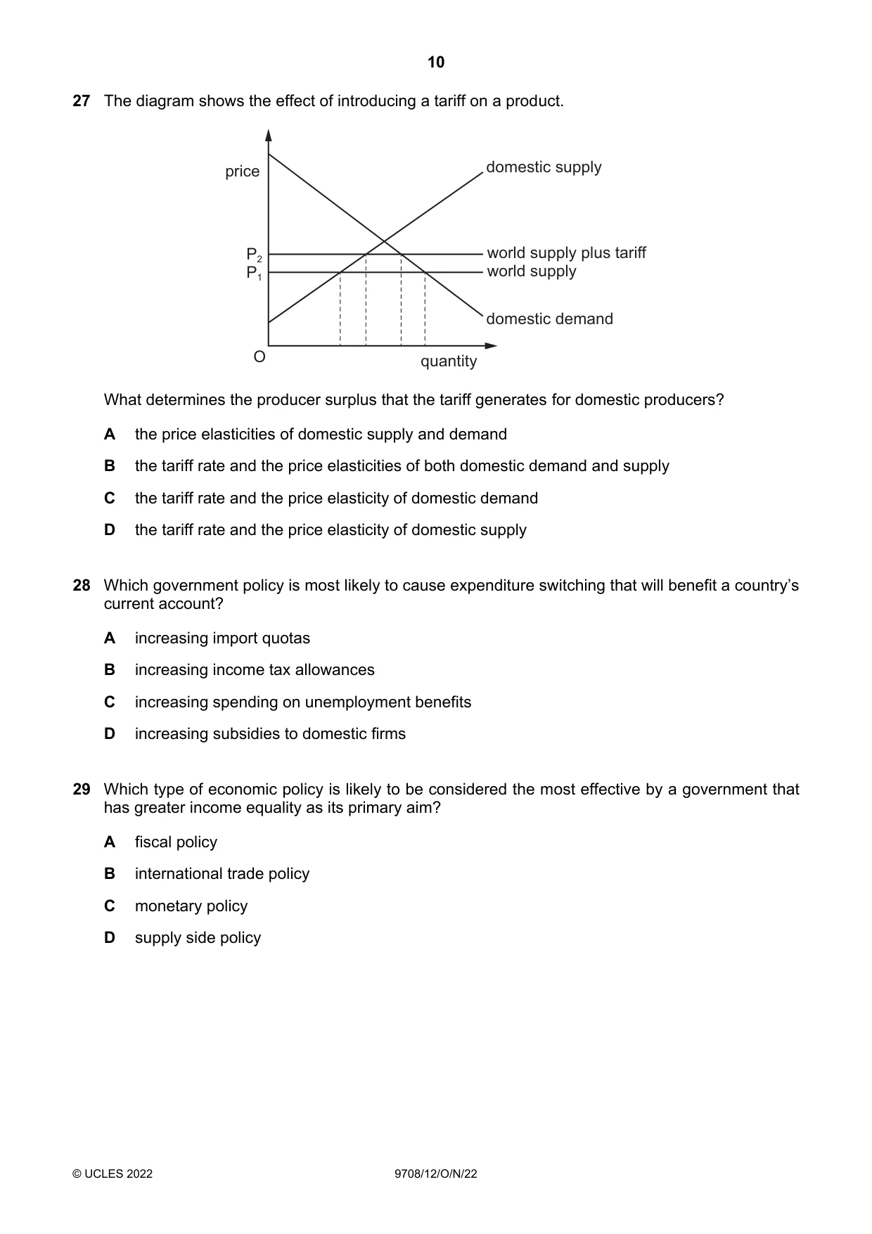 Cambridge A Level Economics 9708 2022 Oct/Nov Paper 1 · Variant 2 question paper, page 10 of 12