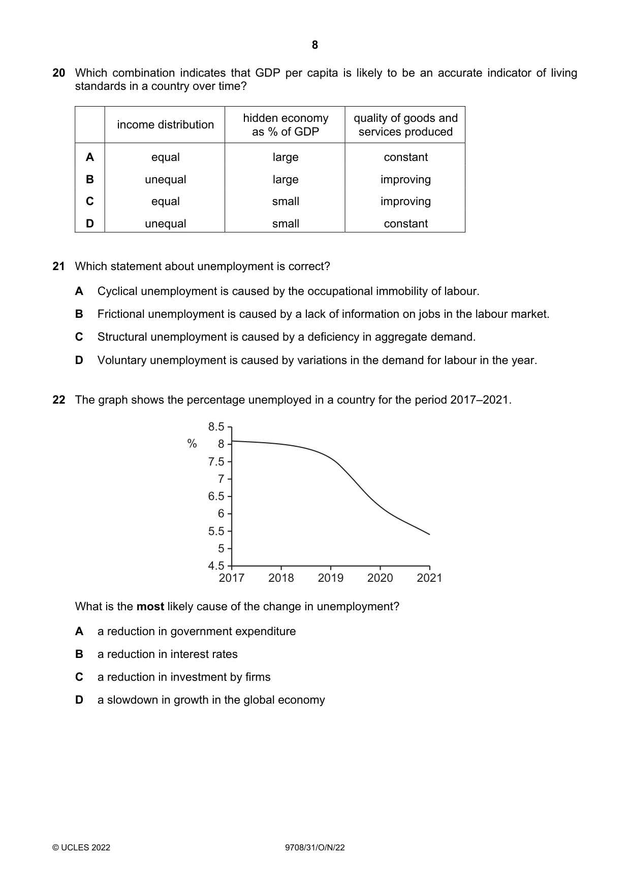 Cambridge A Level Economics 9708 2022 Oct/Nov Paper 3 · Variant 1 question paper, page 8 of 12