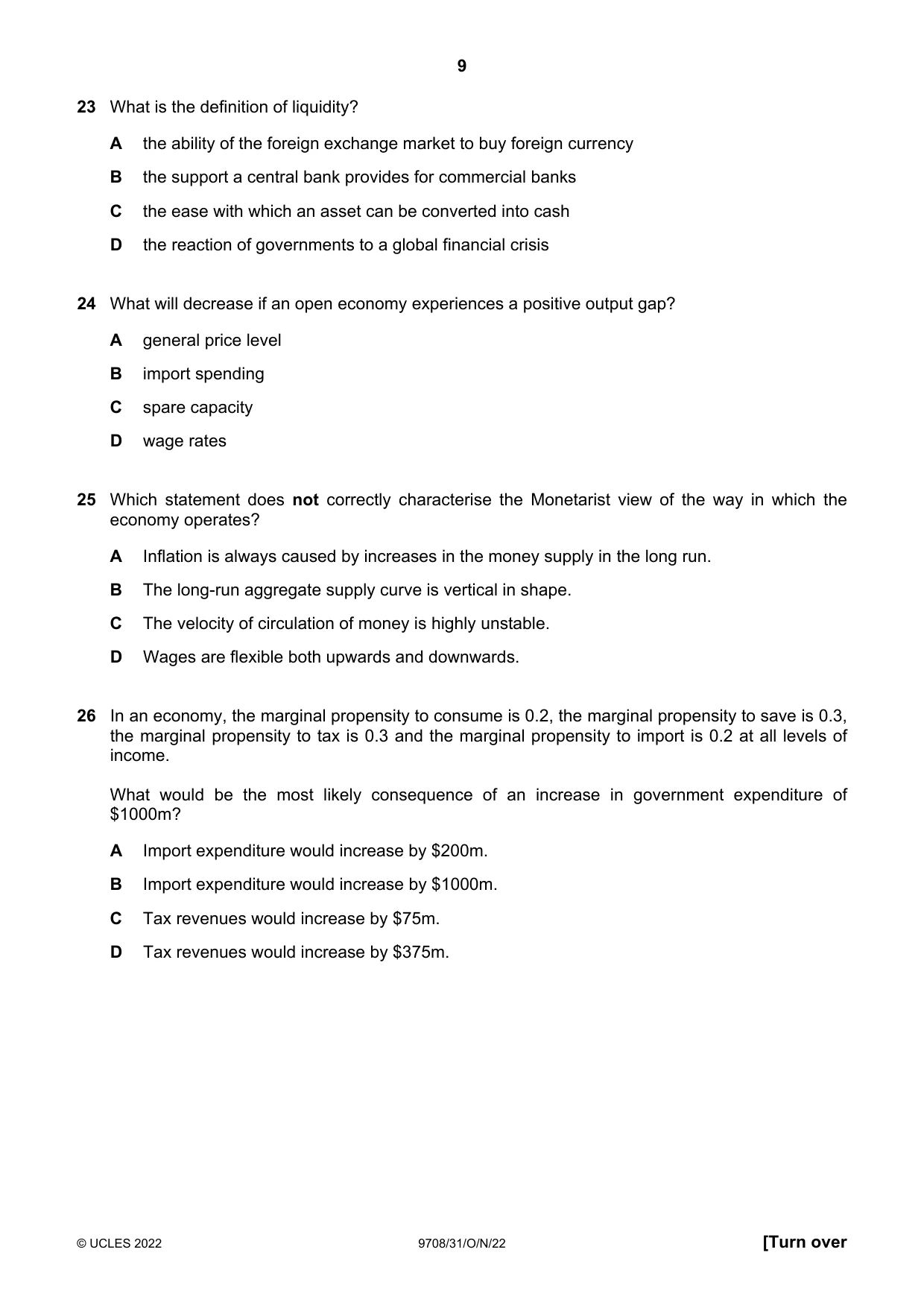 Cambridge A Level Economics 9708 2022 Oct/Nov Paper 3 · Variant 1 question paper, page 9 of 12