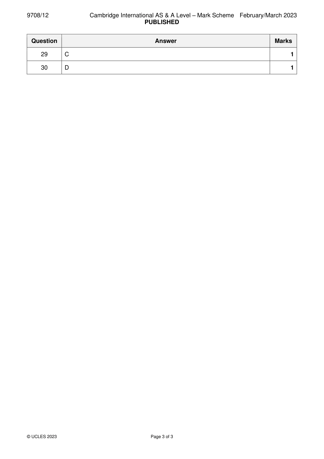 Mark scheme, page 3 of 3