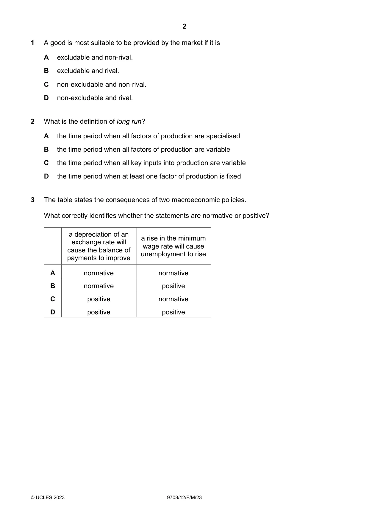Cambridge A Level Economics 9708 2023 Feb/March Paper 1 · Variant 2 question paper, page 2 of 12