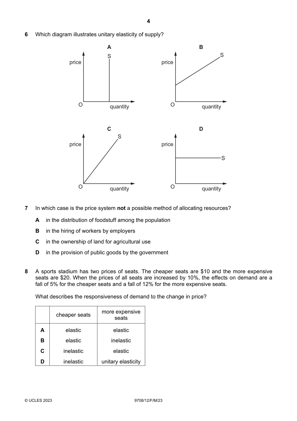 Cambridge A Level Economics 9708 2023 Feb/March Paper 1 · Variant 2 question paper, page 4 of 12