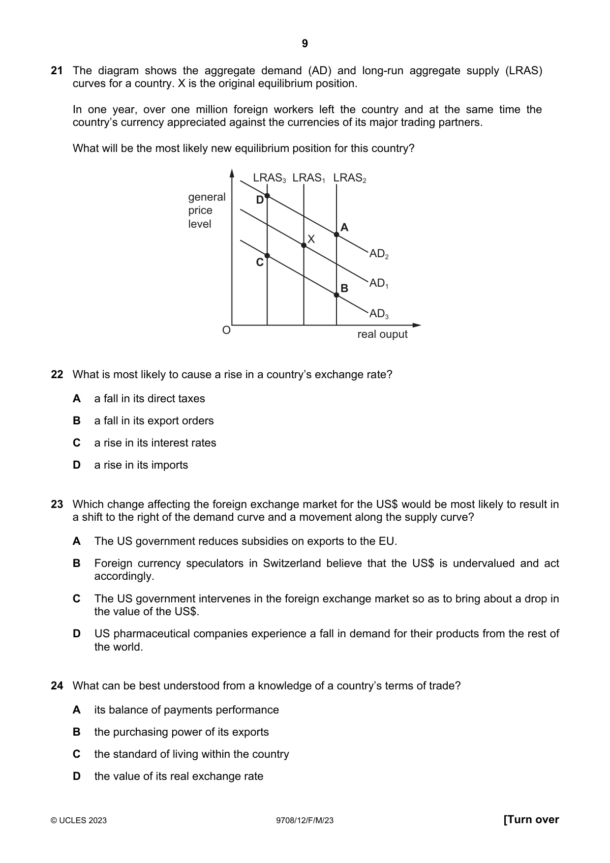 Cambridge A Level Economics 9708 2023 Feb/March Paper 1 · Variant 2 question paper, page 9 of 12