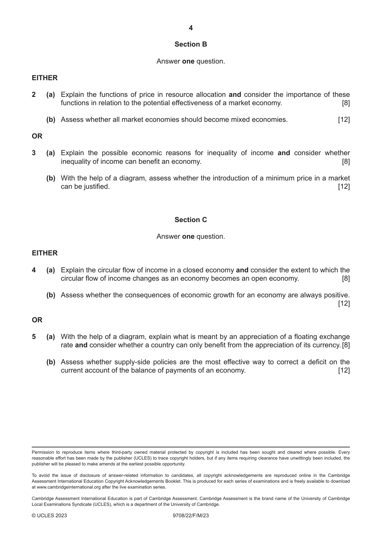 Cambridge A Level Economics 9708 2023 Feb/March Paper 2 · Variant 2 question paper, page 4 of 4
