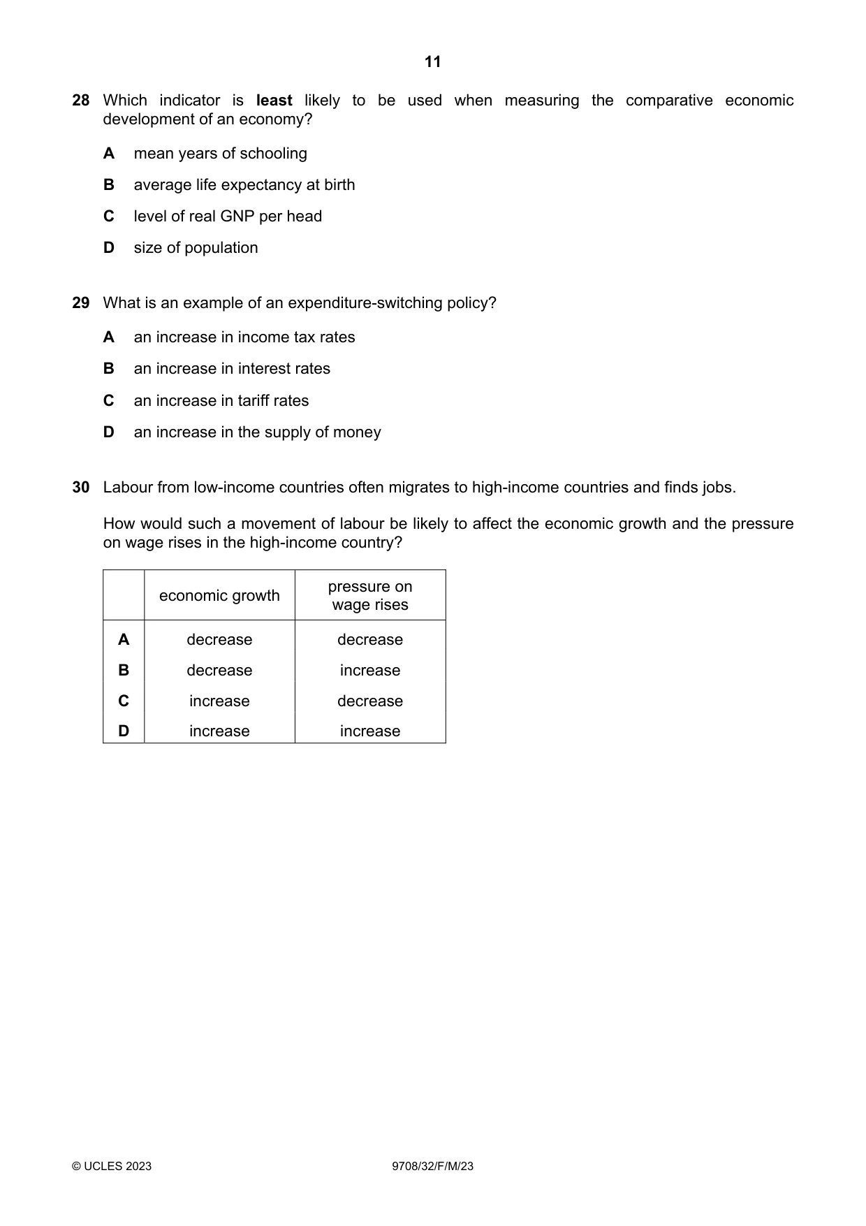 Cambridge A Level Economics 9708 2023 Feb/March Paper 3 · Variant 2 question paper, page 11 of 12
