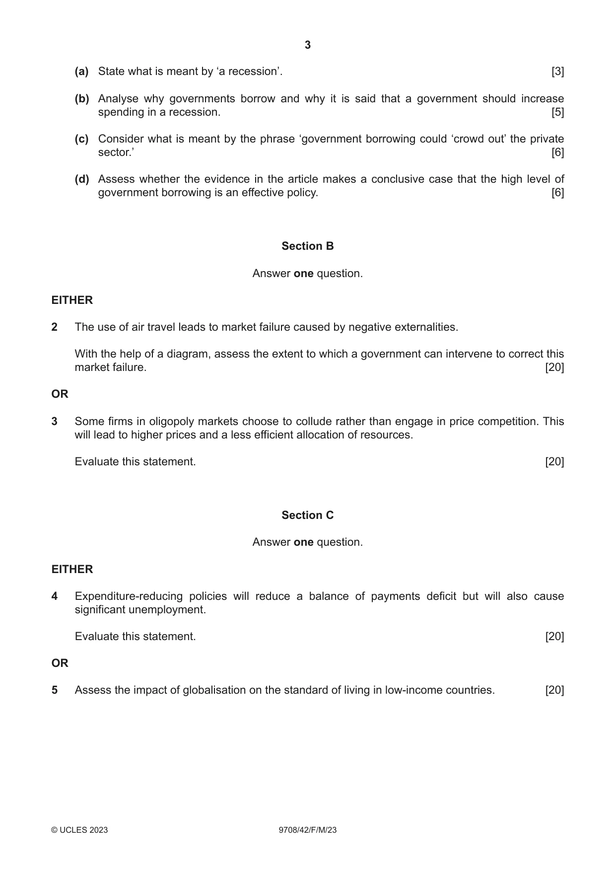 Cambridge A Level Economics 9708 2023 Feb/March Paper 4 · Variant 2 question paper, page 3 of 4