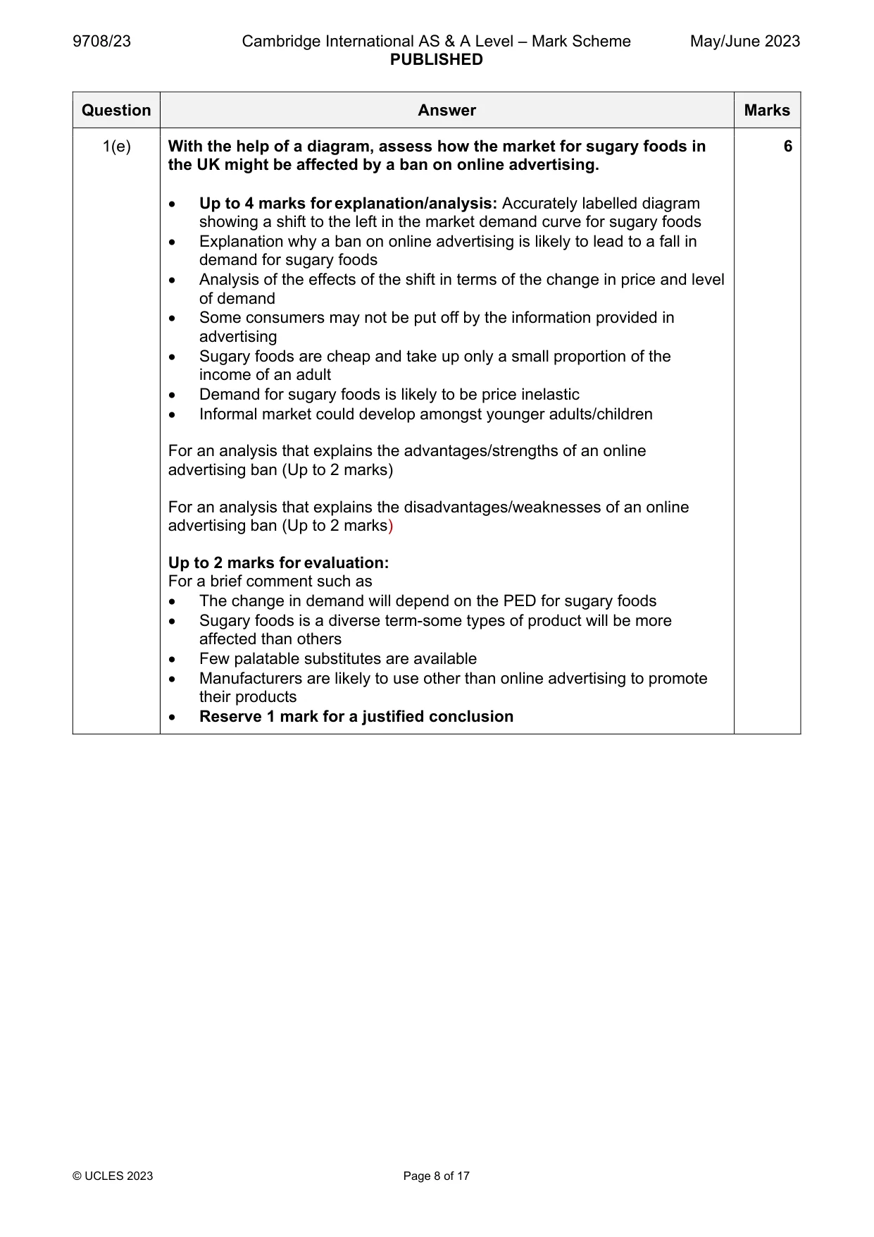 Mark scheme, page 8 of 17
