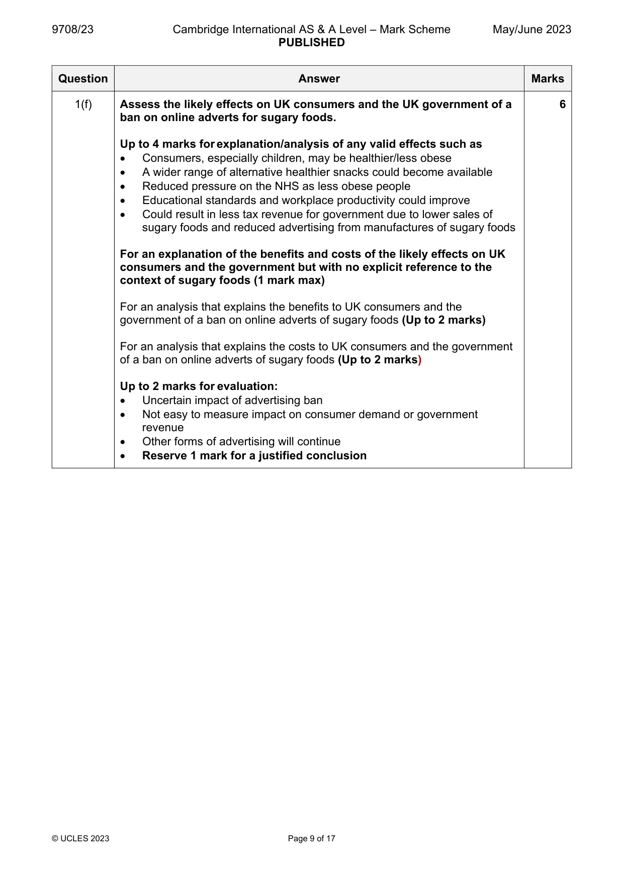 Mark scheme, page 9 of 17