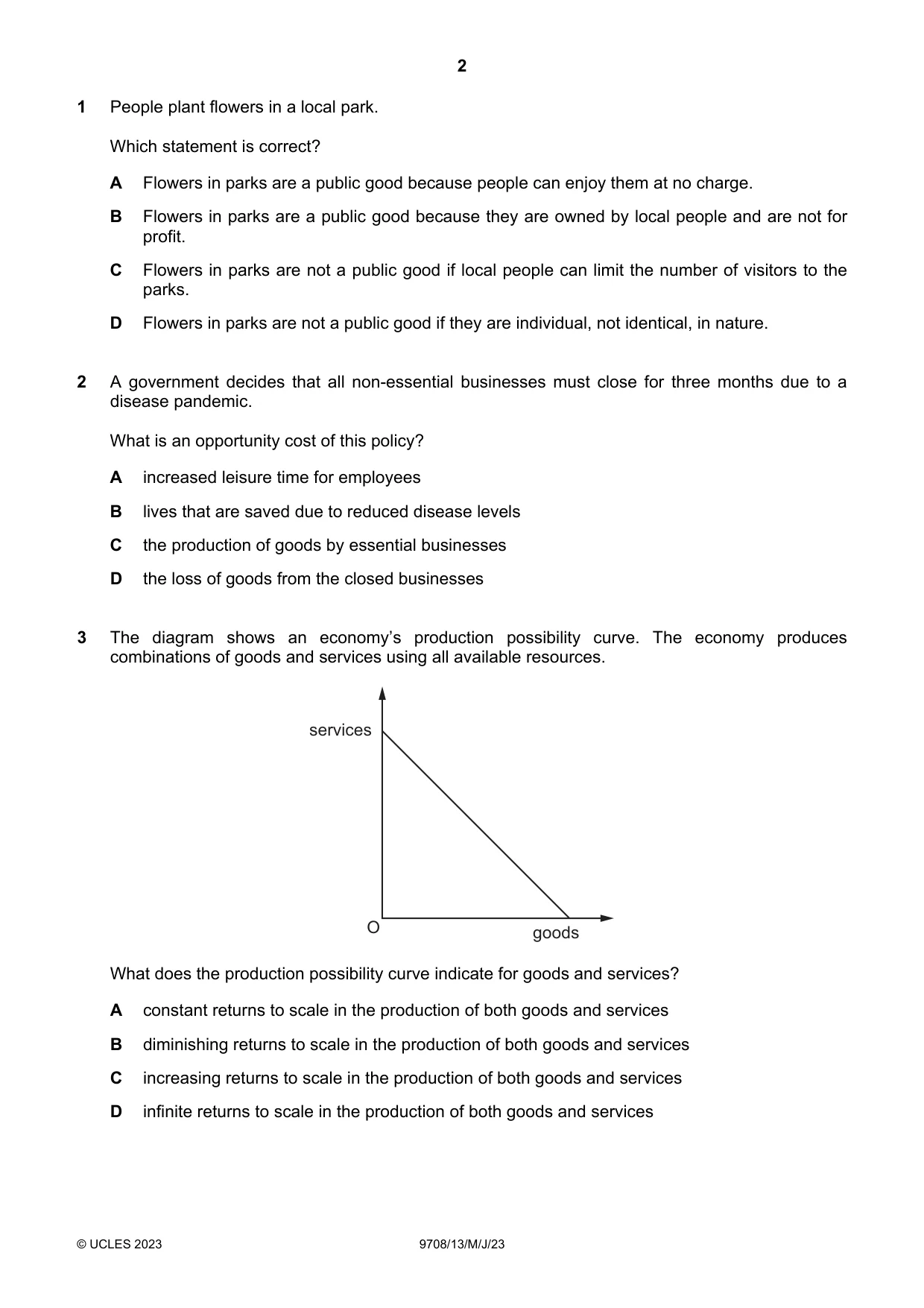 Cambridge A Level Economics 9708 2023 May/June Paper 1 · Variant 3 question paper, page 2 of 12