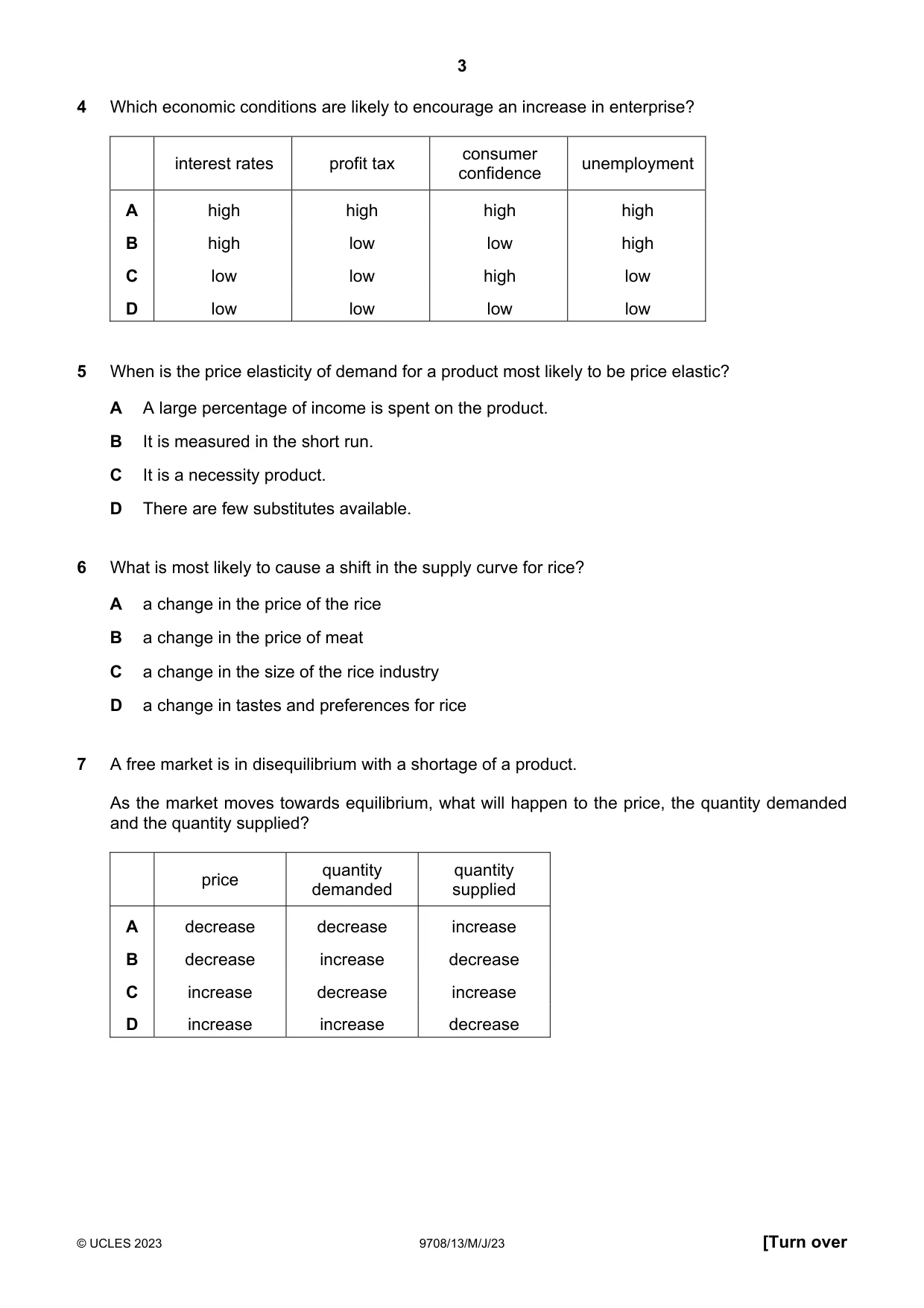 Cambridge A Level Economics 9708 2023 May/June Paper 1 · Variant 3 question paper, page 3 of 12