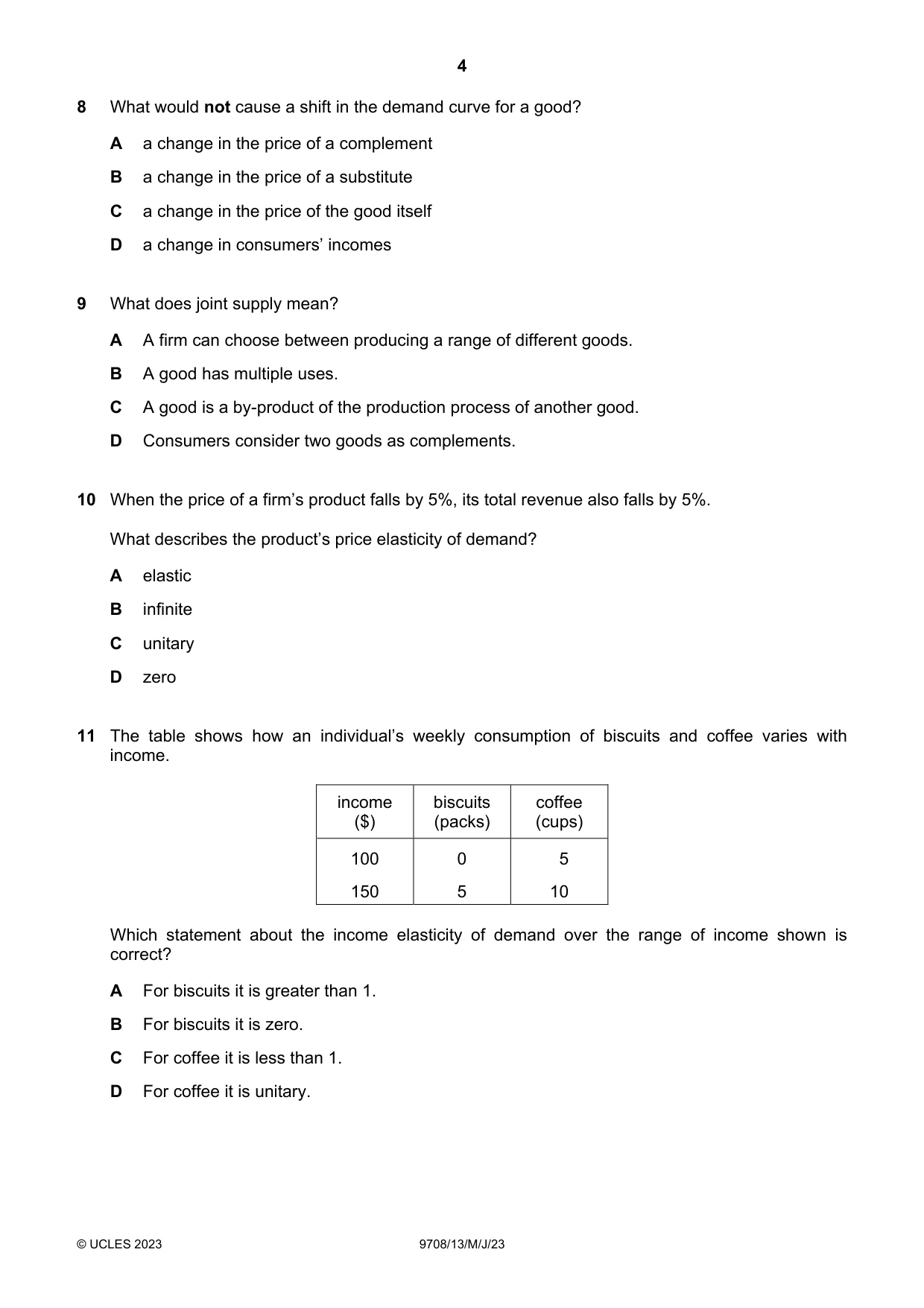 Cambridge A Level Economics 9708 2023 May/June Paper 1 · Variant 3 question paper, page 4 of 12