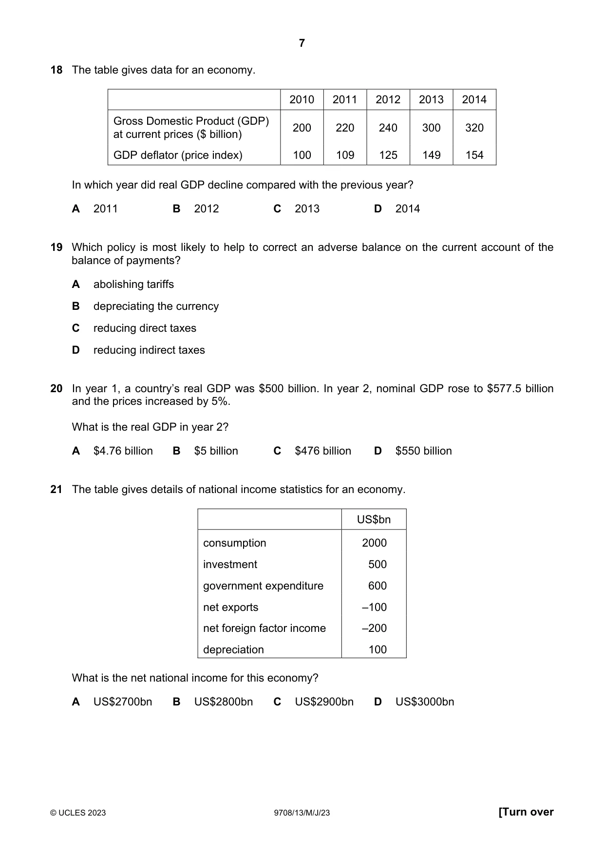 Cambridge A Level Economics 9708 2023 May/June Paper 1 · Variant 3 question paper, page 7 of 12